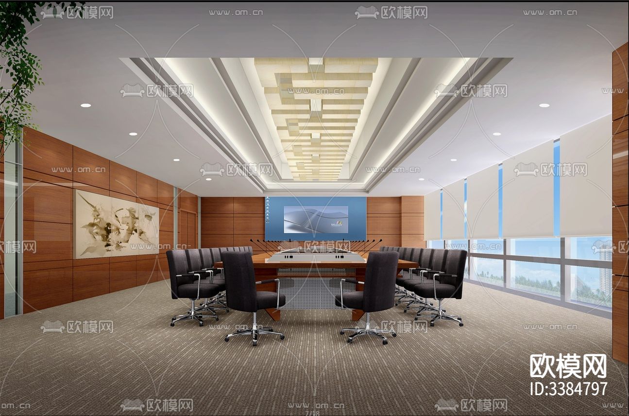 石油指挥中心企业办公室cad施工图下载（渲染图2）