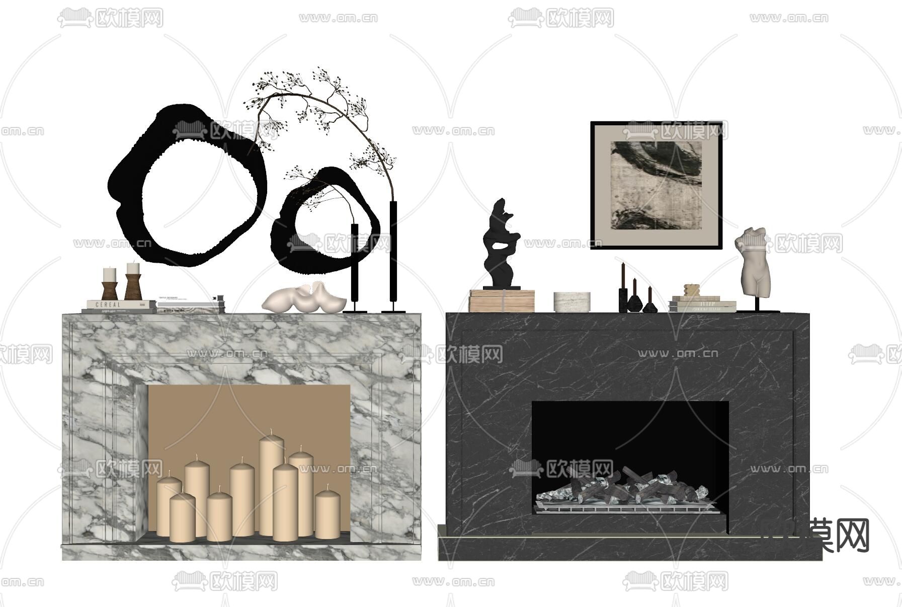 法式壁炉su模型下载（渲染图1）