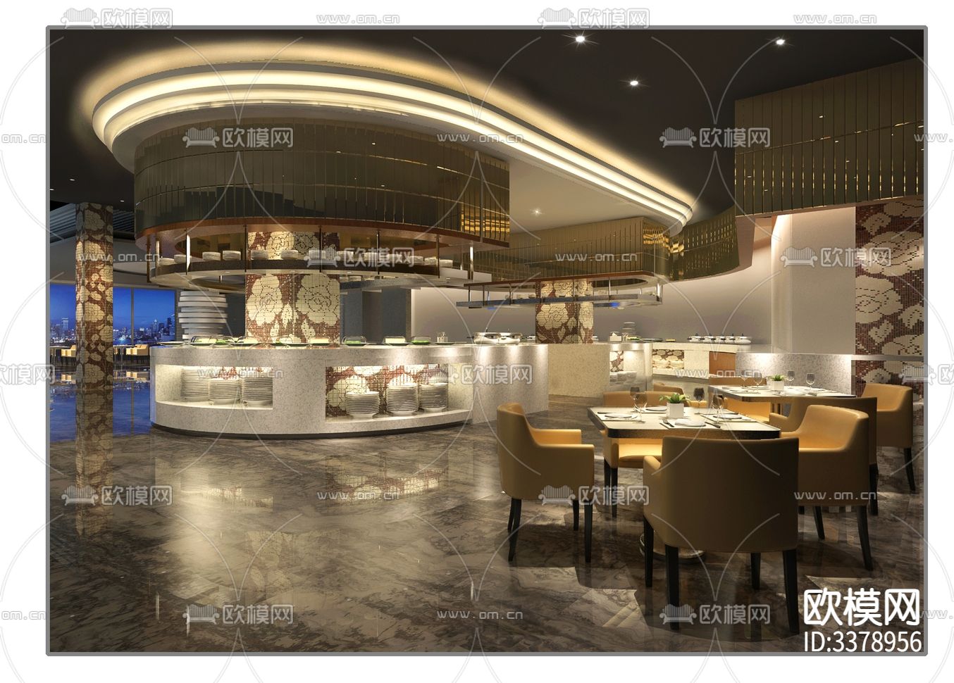 现代自助餐厅CAD施工图下载（渲染图7）