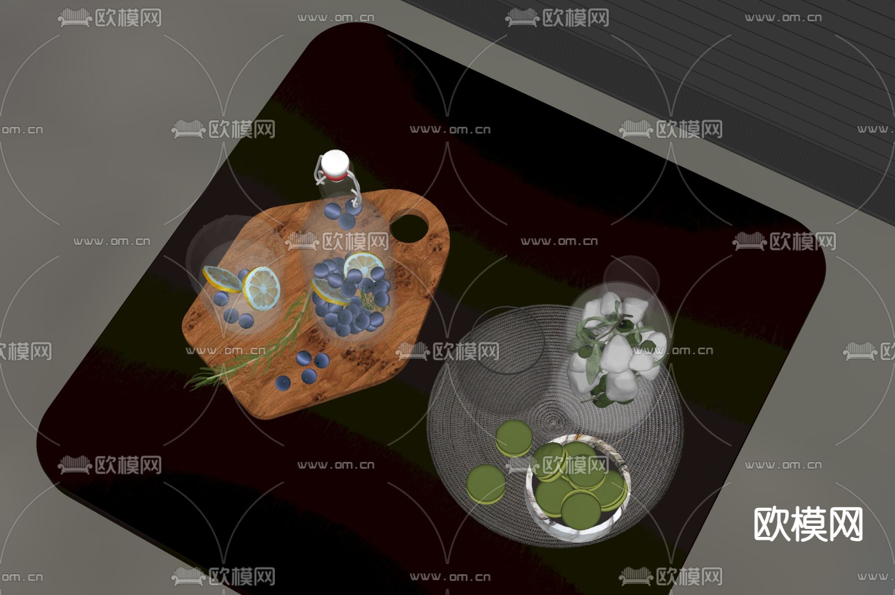 酒水 水果 酒具 糕点su模型下载（渲染图1）