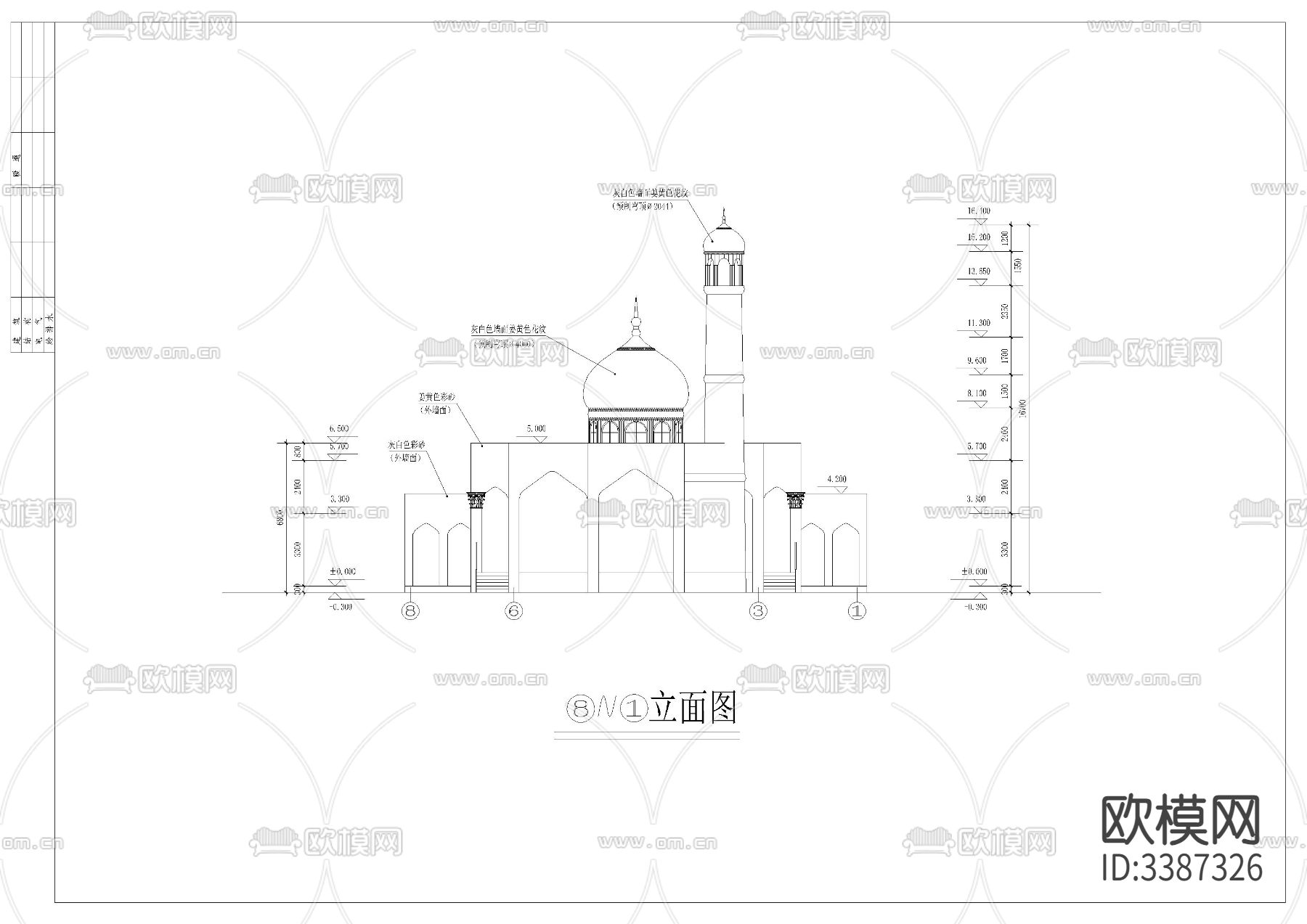 伊斯兰教清真寺cad施工图下载（渲染图8）