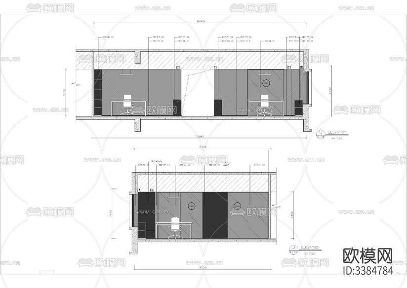 上海办公室cad施工图下载(渲染图5)