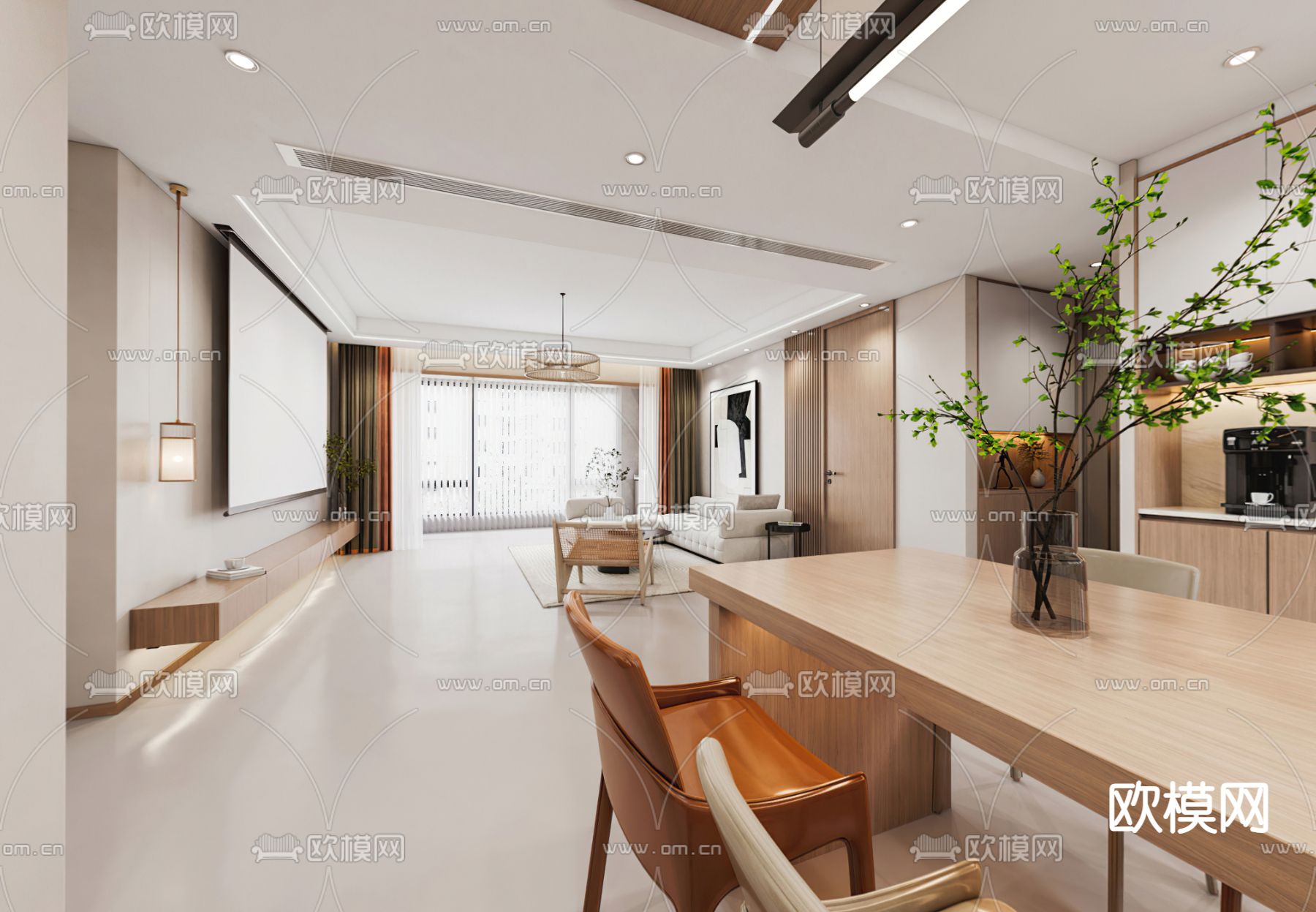 原木风客餐厅3d模型下载（渲染图1）