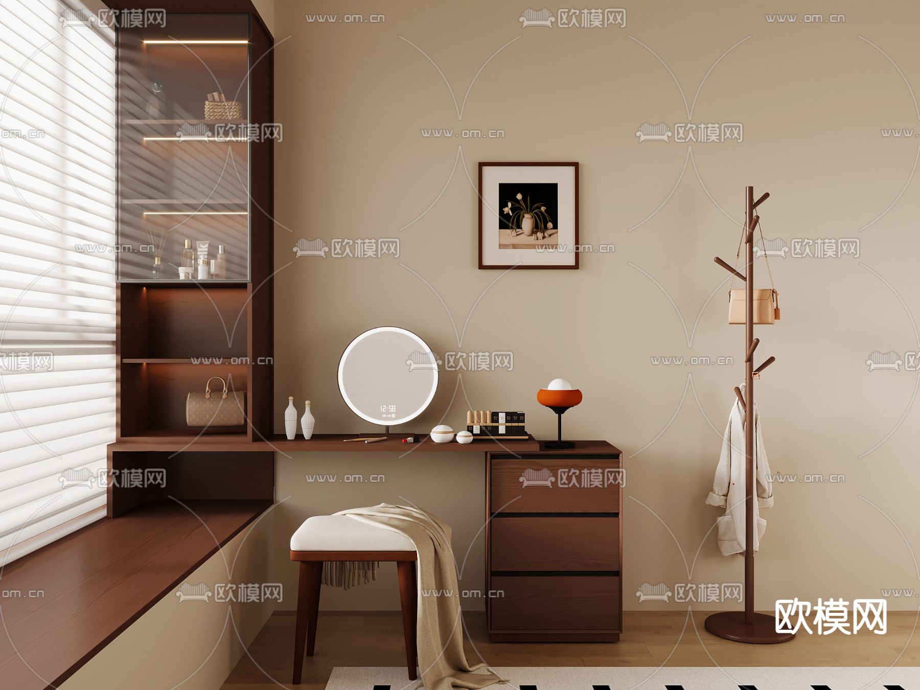 中古风梳妆台su模型下载（渲染图2）