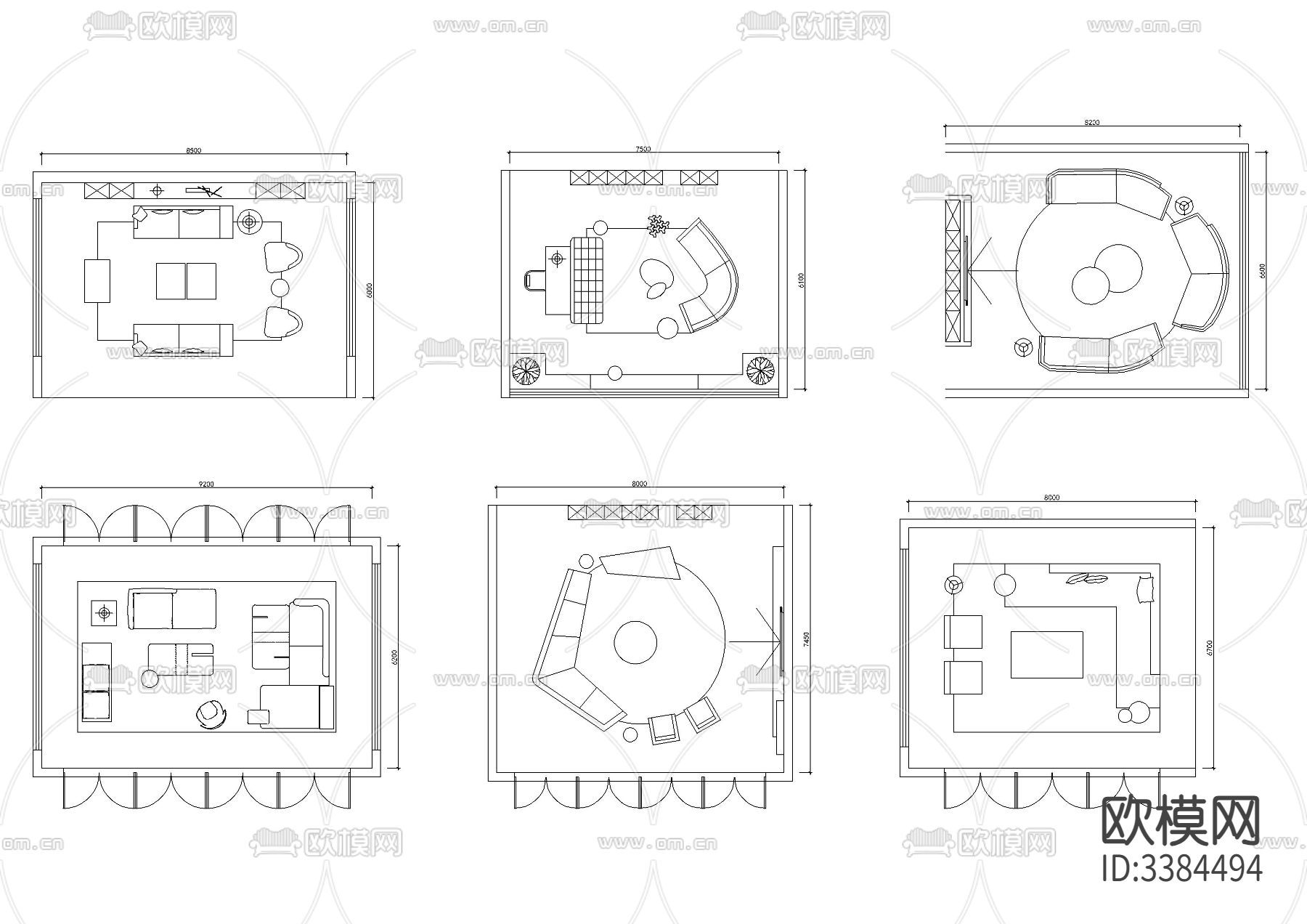 100款客厅布局模块CAD图库下载（渲染图3）