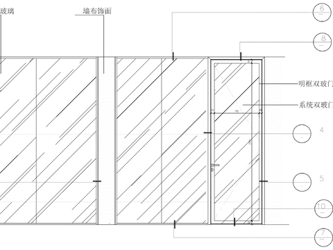  明框办公玻璃隔断cad大样图 
