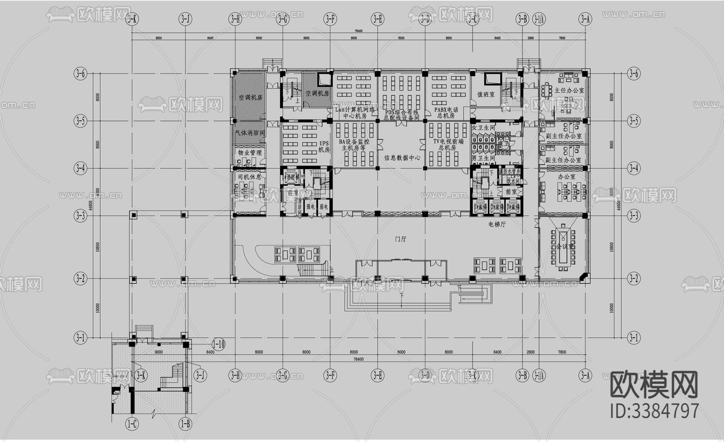 石油指挥中心企业办公室cad施工图下载（渲染图8）
