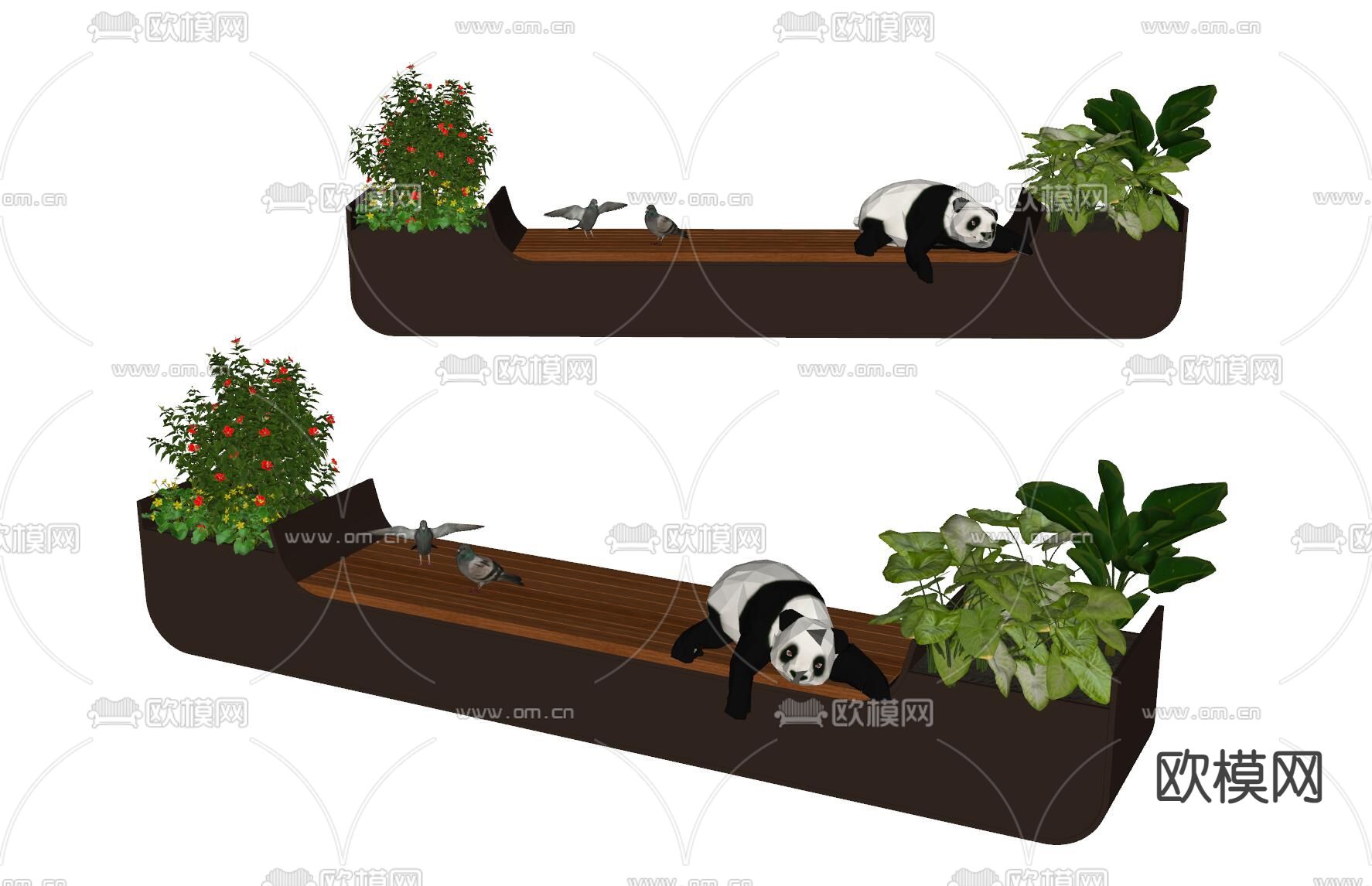 户外公共椅 花箱 景观座凳su模型下载（渲染图1）