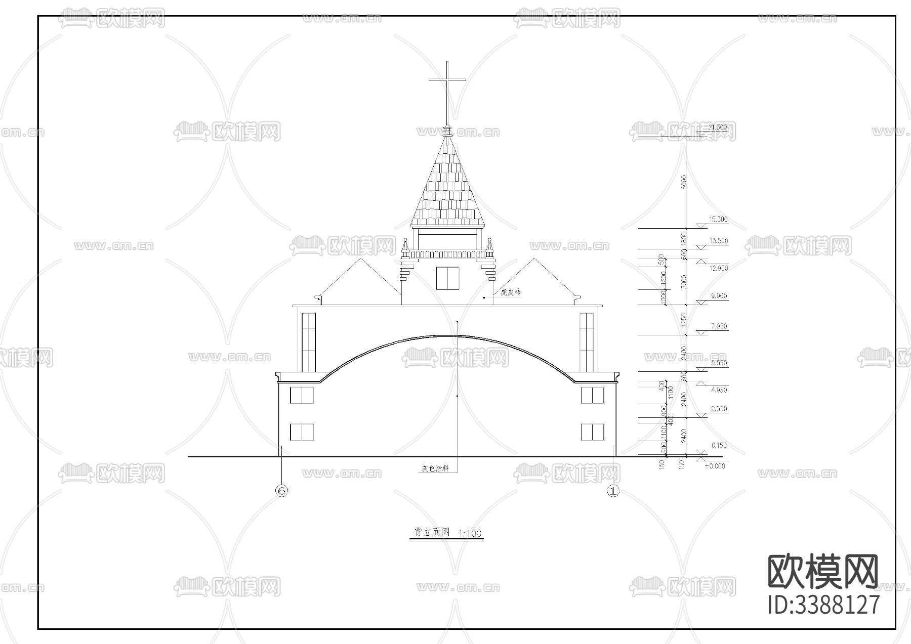 基督教會(huì)建筑圖cad施工圖下載（渲染圖6）