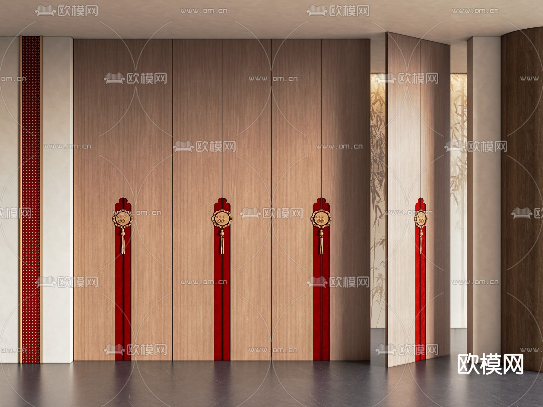 新中式护墙板su模型下载（渲染图2）