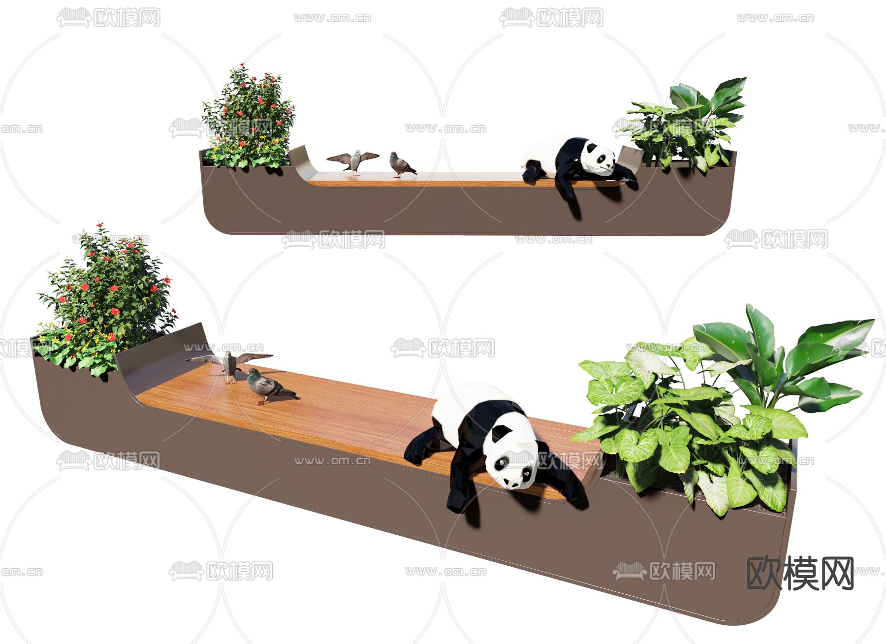 户外公共椅 花箱 景观座凳su模型下载（渲染图2）