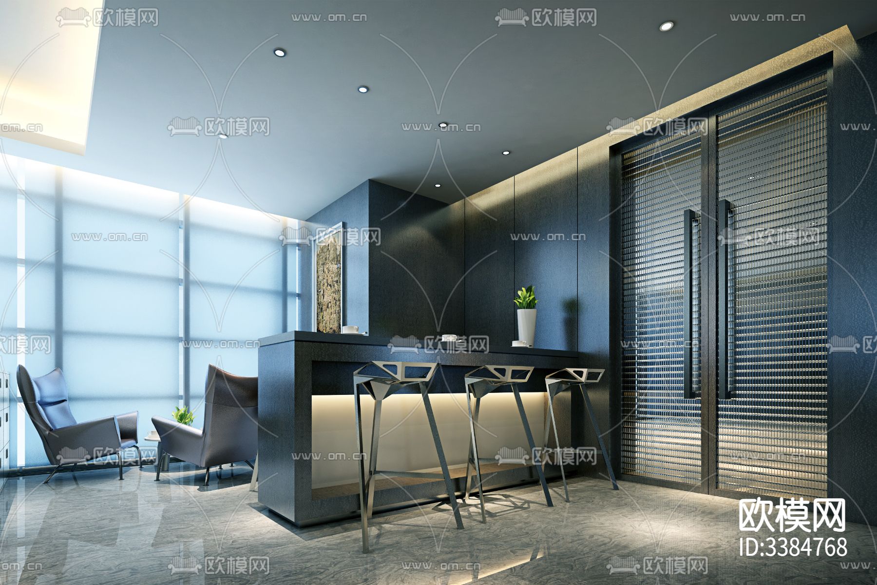 万达广场大平层精品办公户型样板间cad施工图下载（渲染图2）