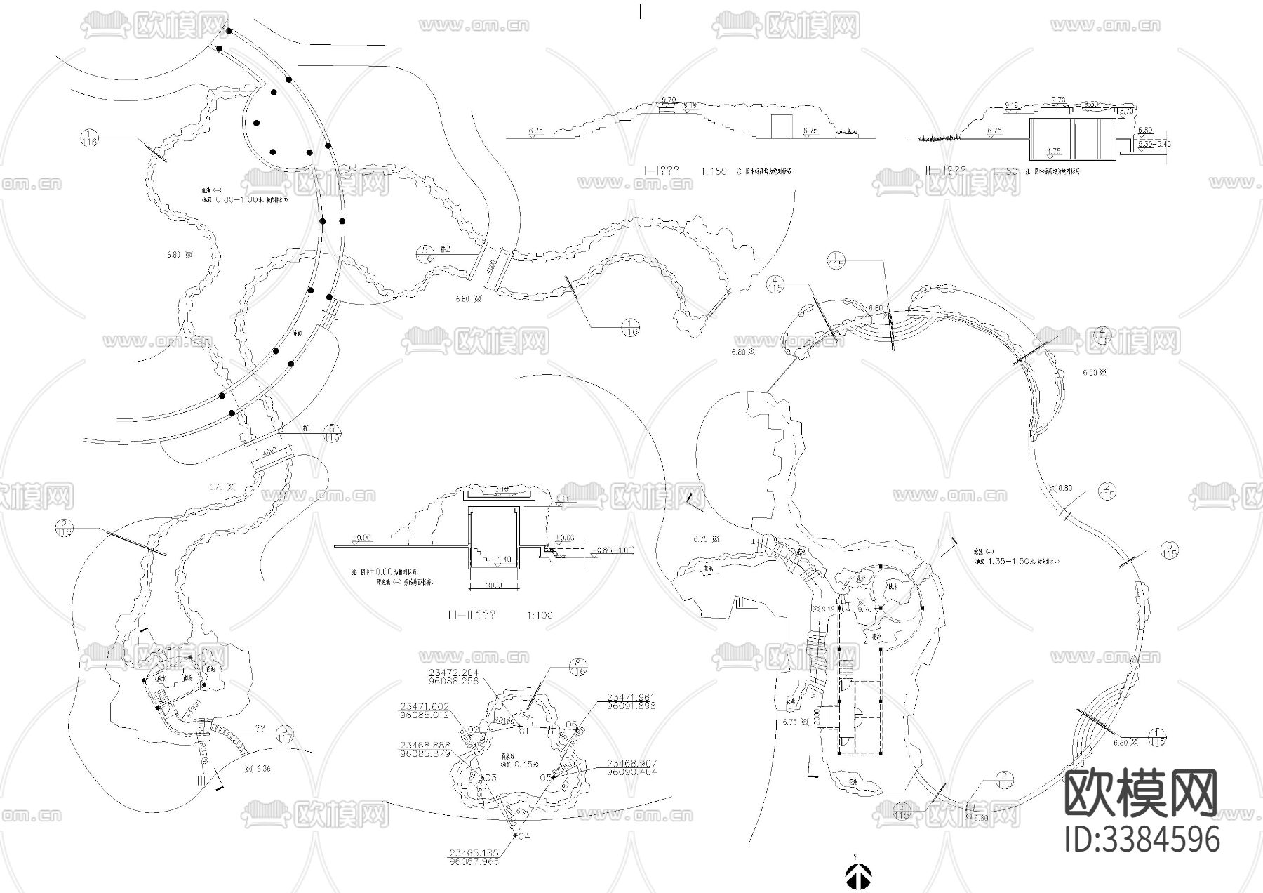 20套水系水池CAD图库下载（渲染图2）