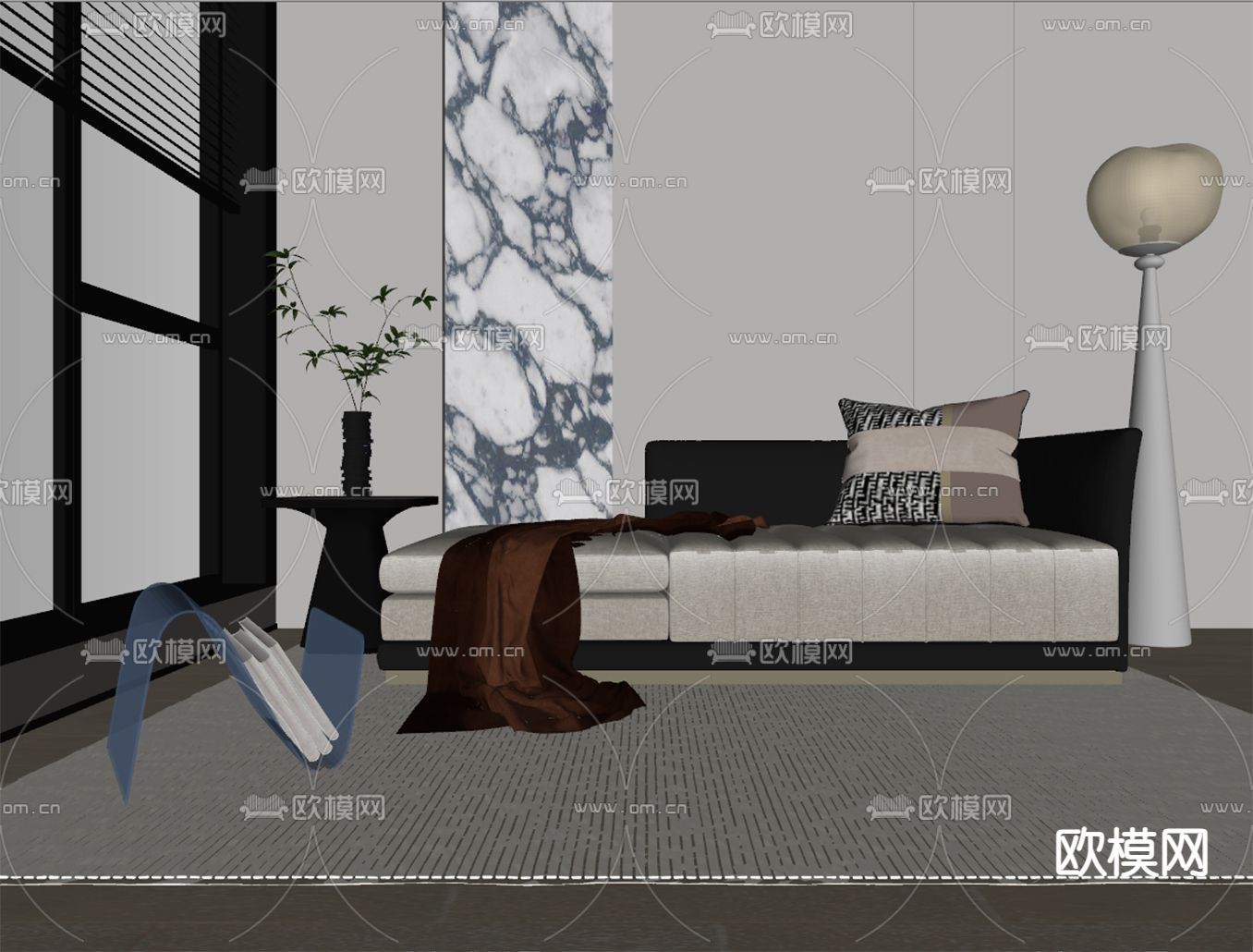 现代贵妃椅 躺椅su模型下载（渲染图1）