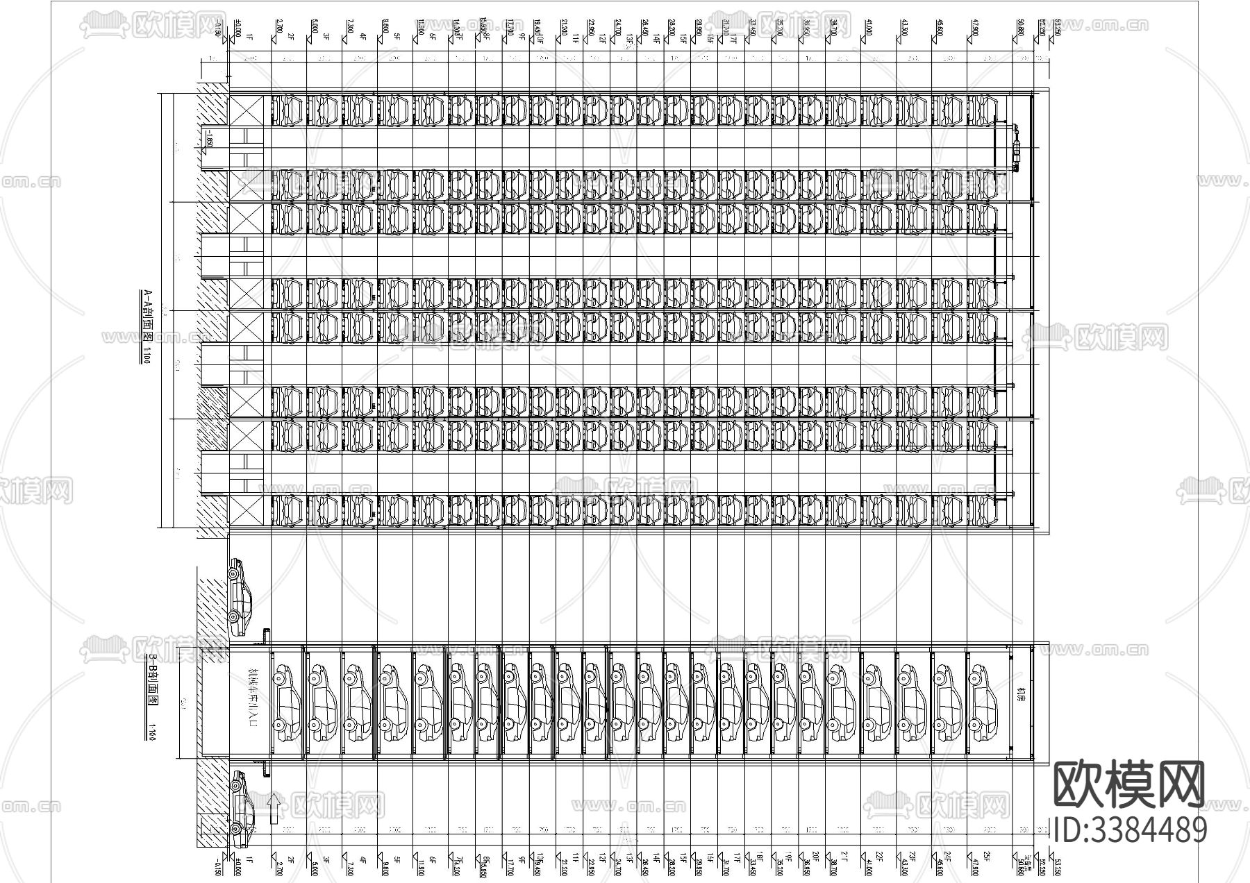 自动机械停车楼 建筑结构水电CAD施工图库下载（渲染图3）
