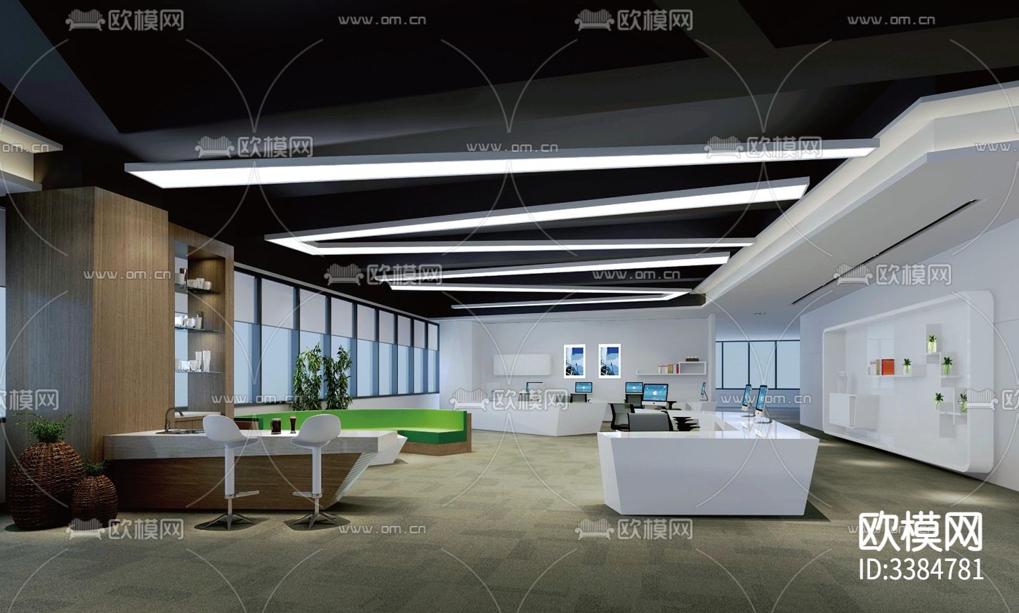 某商业写字楼大平层办公室装修cad施工图下载（渲染图1）