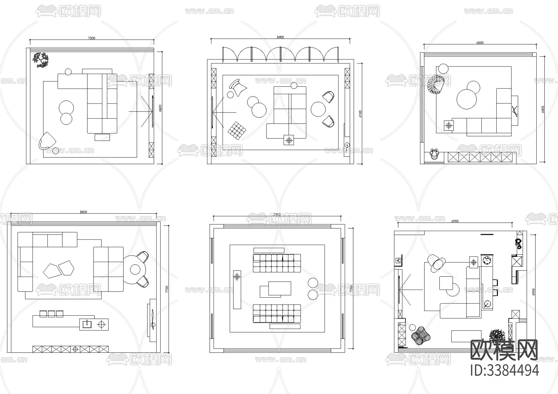 100款客厅布局模块CAD图库下载（渲染图4）