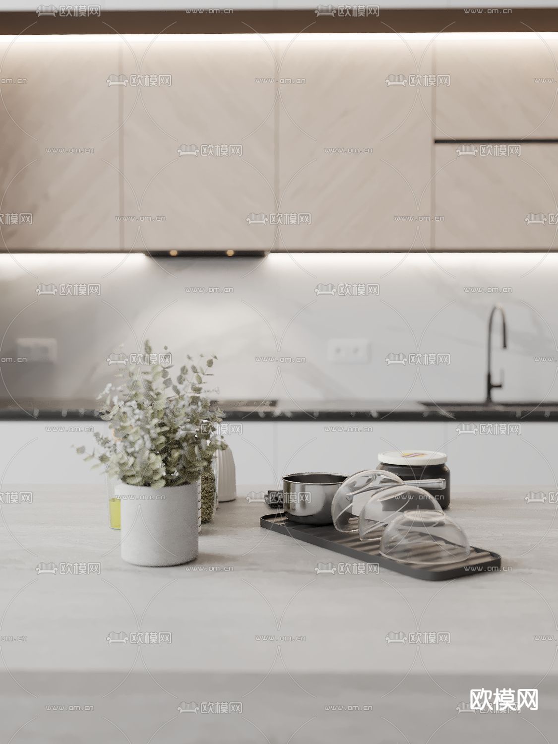 现代厨房摆件 盆栽 调料 碗3d模型下载