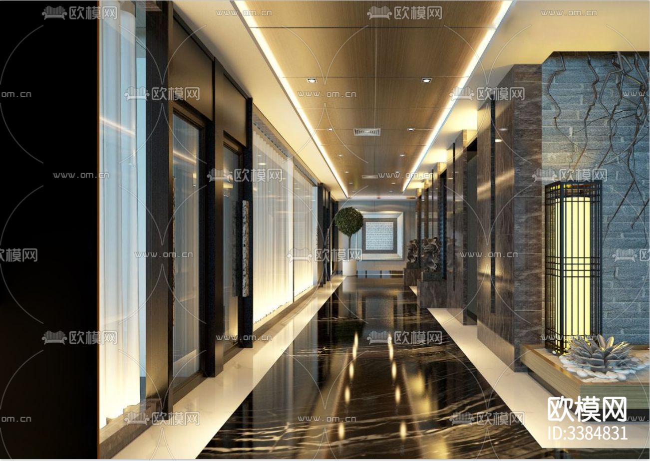 城市花园七层办公室CAD施工图下载（渲染图7）