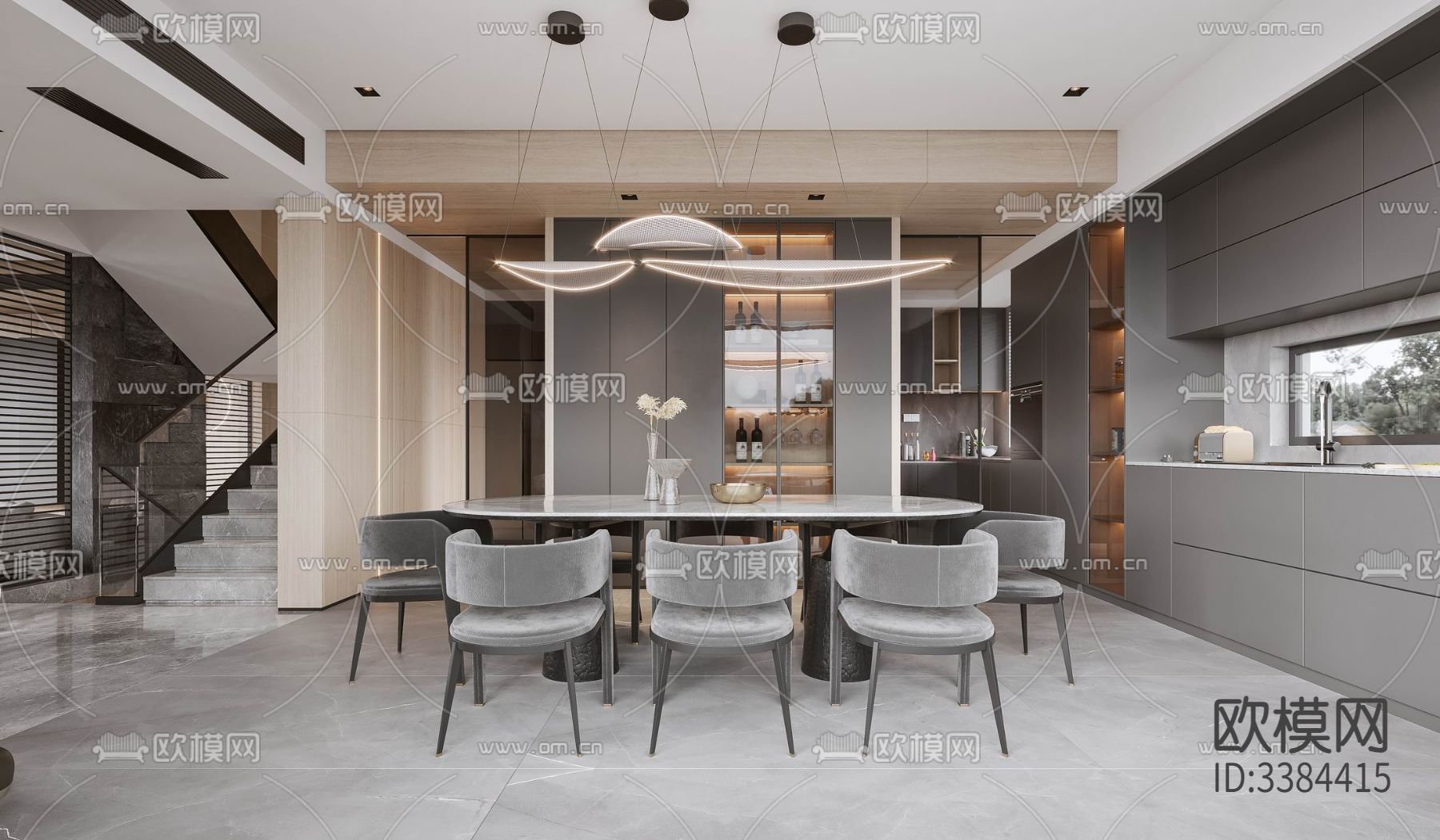 现代别墅CAD施工图下载（渲染图1）