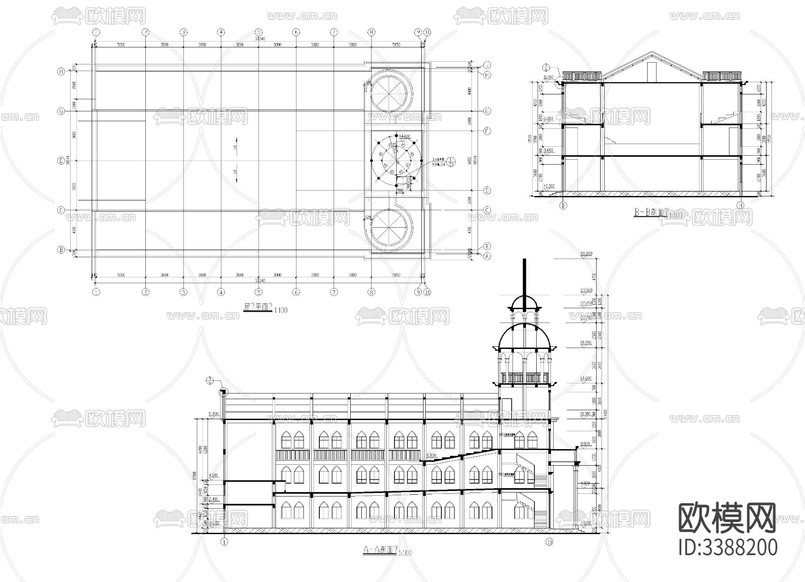 三層教堂建施cad施工圖下載(渲染圖5)