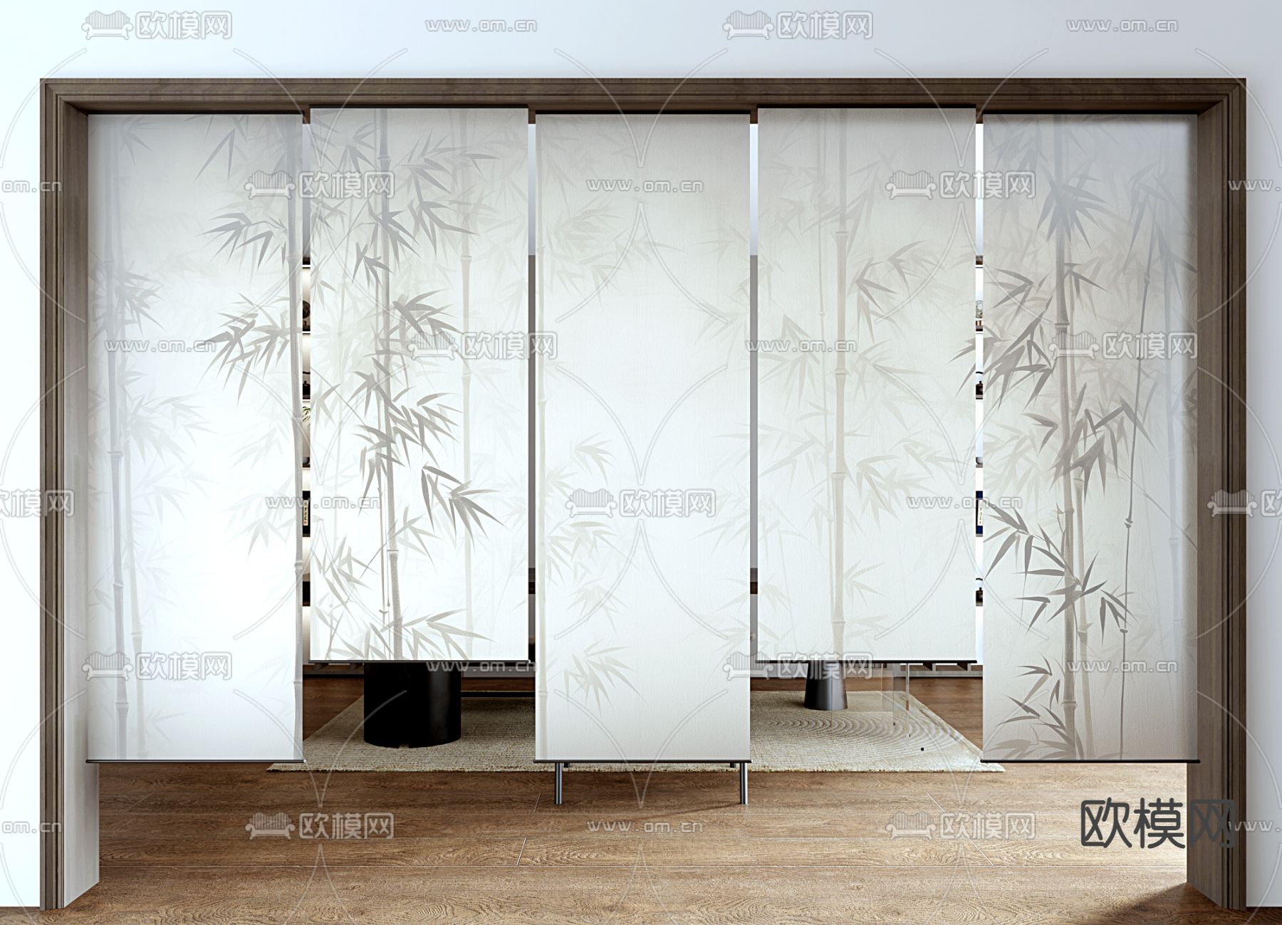 新中式门帘 隔断 印花门帘3d模型下载