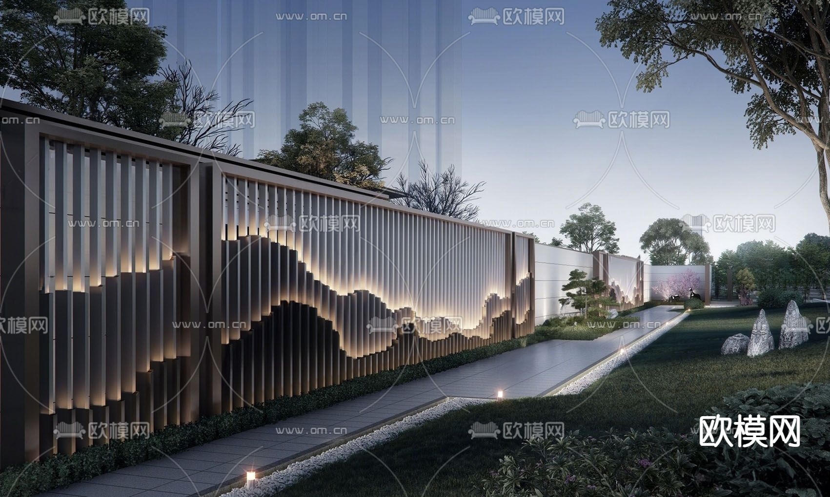 新中式景墙 山水景墙 庭院景墙3d模型下载