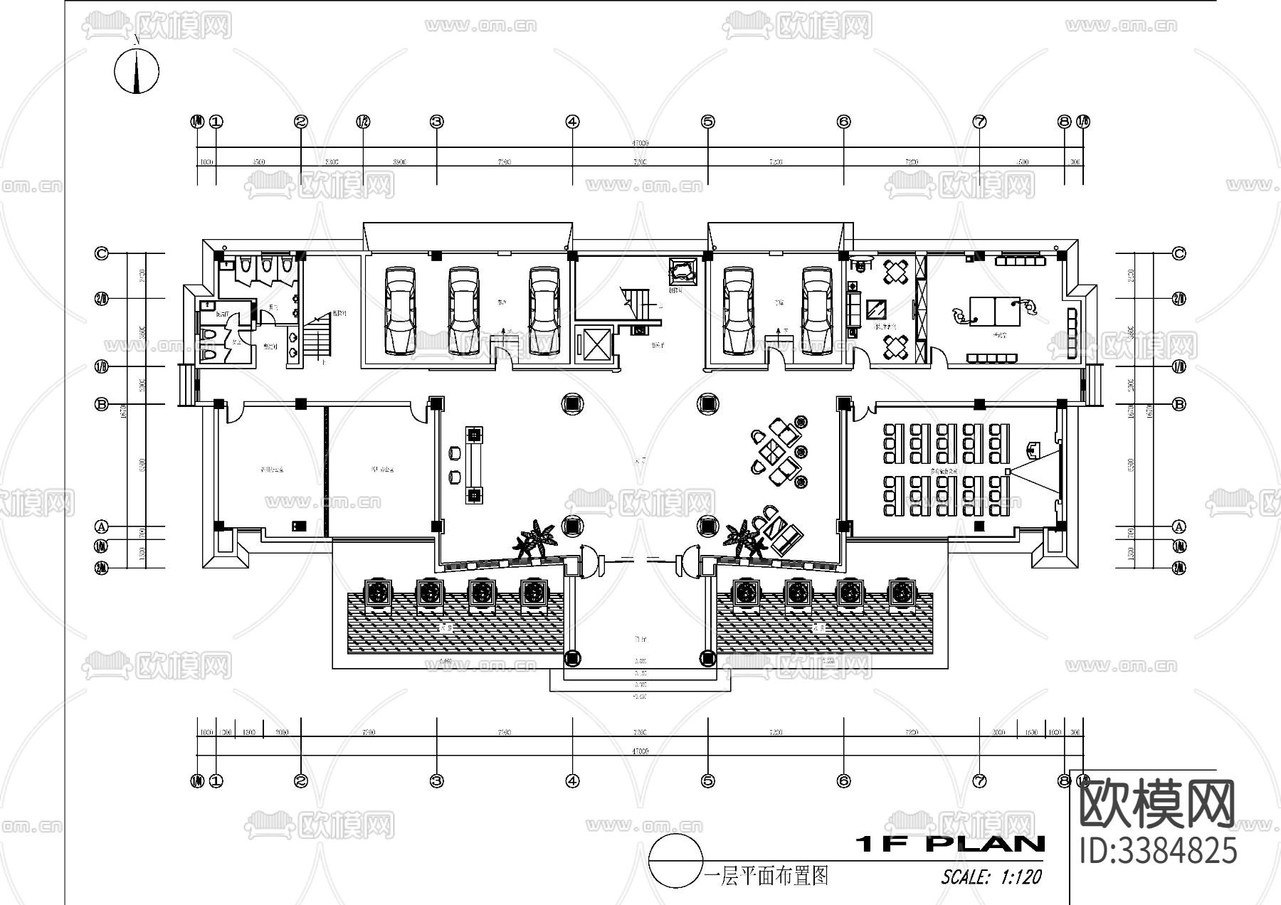 某企业办公楼办公室CAD施工图下载（渲染图1）
