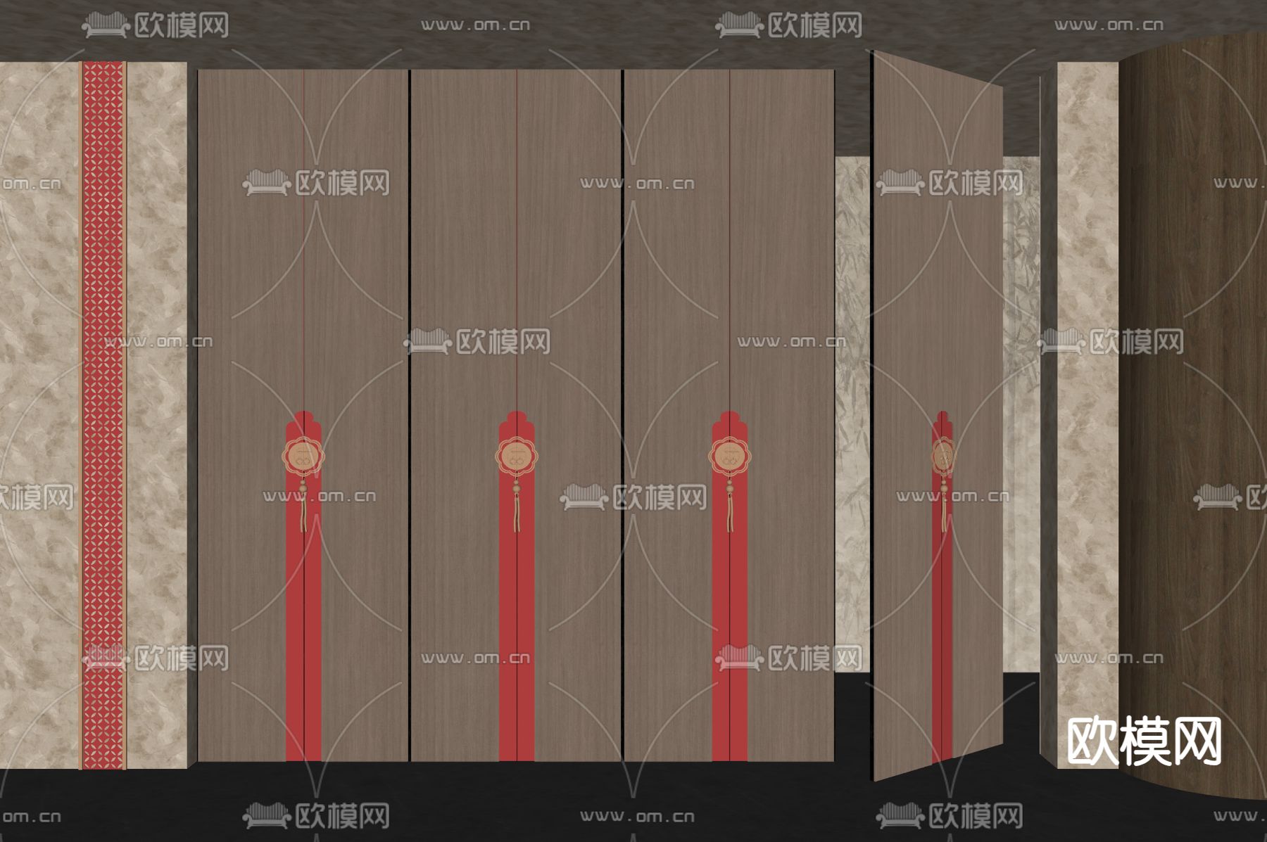 新中式护墙板su模型下载（渲染图1）