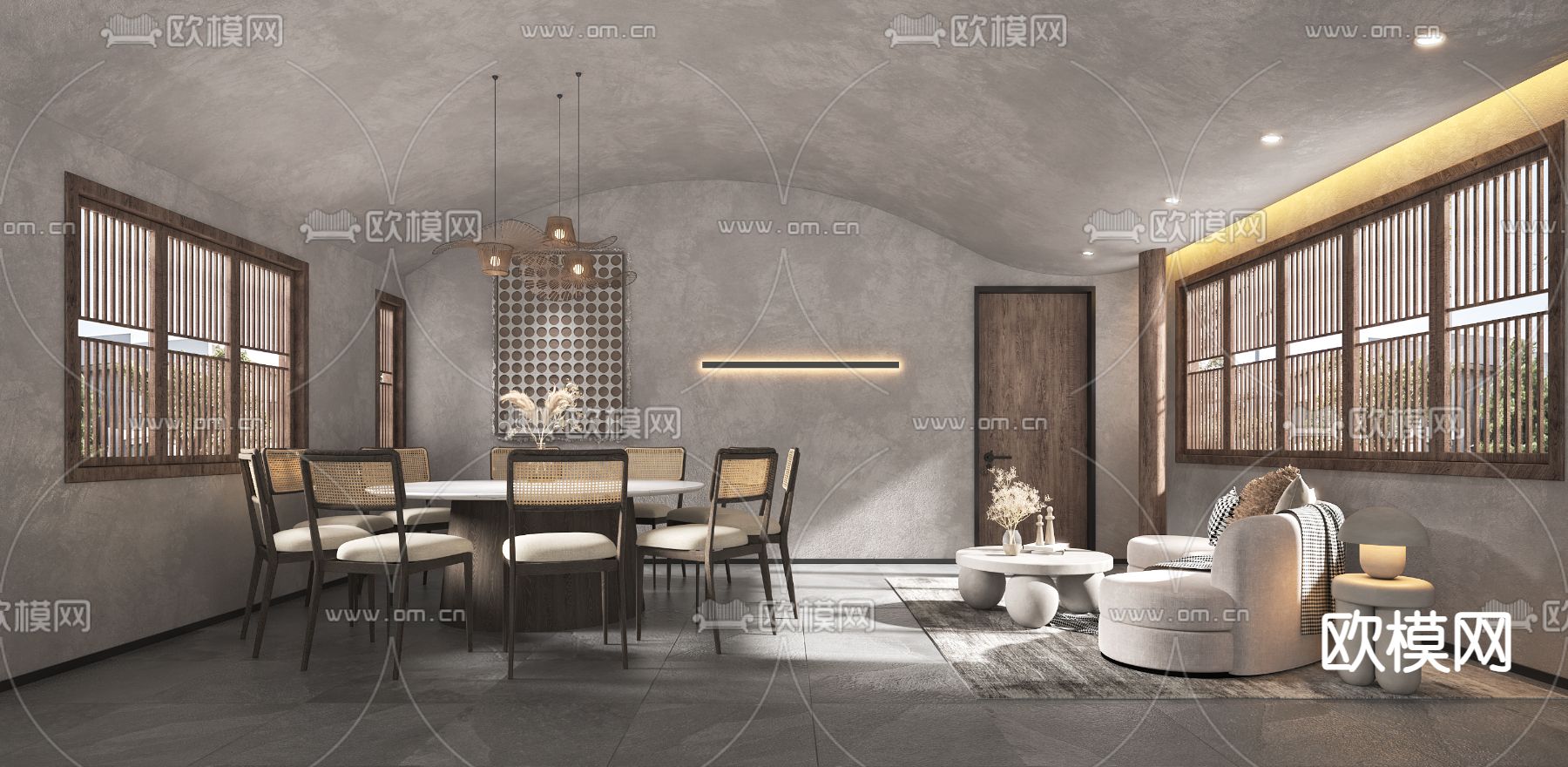 侘寂中餐厅 包房 包厢3d模型下载
