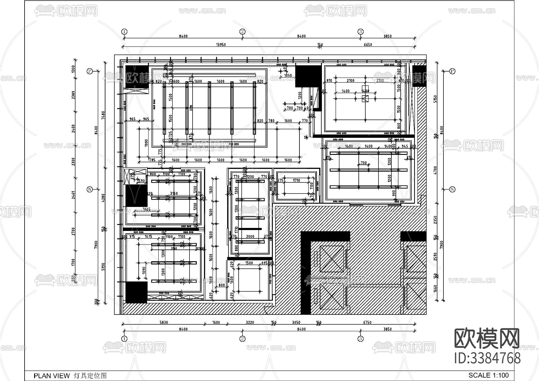 万达广场大平层精品办公户型样板间cad施工图下载（渲染图7）