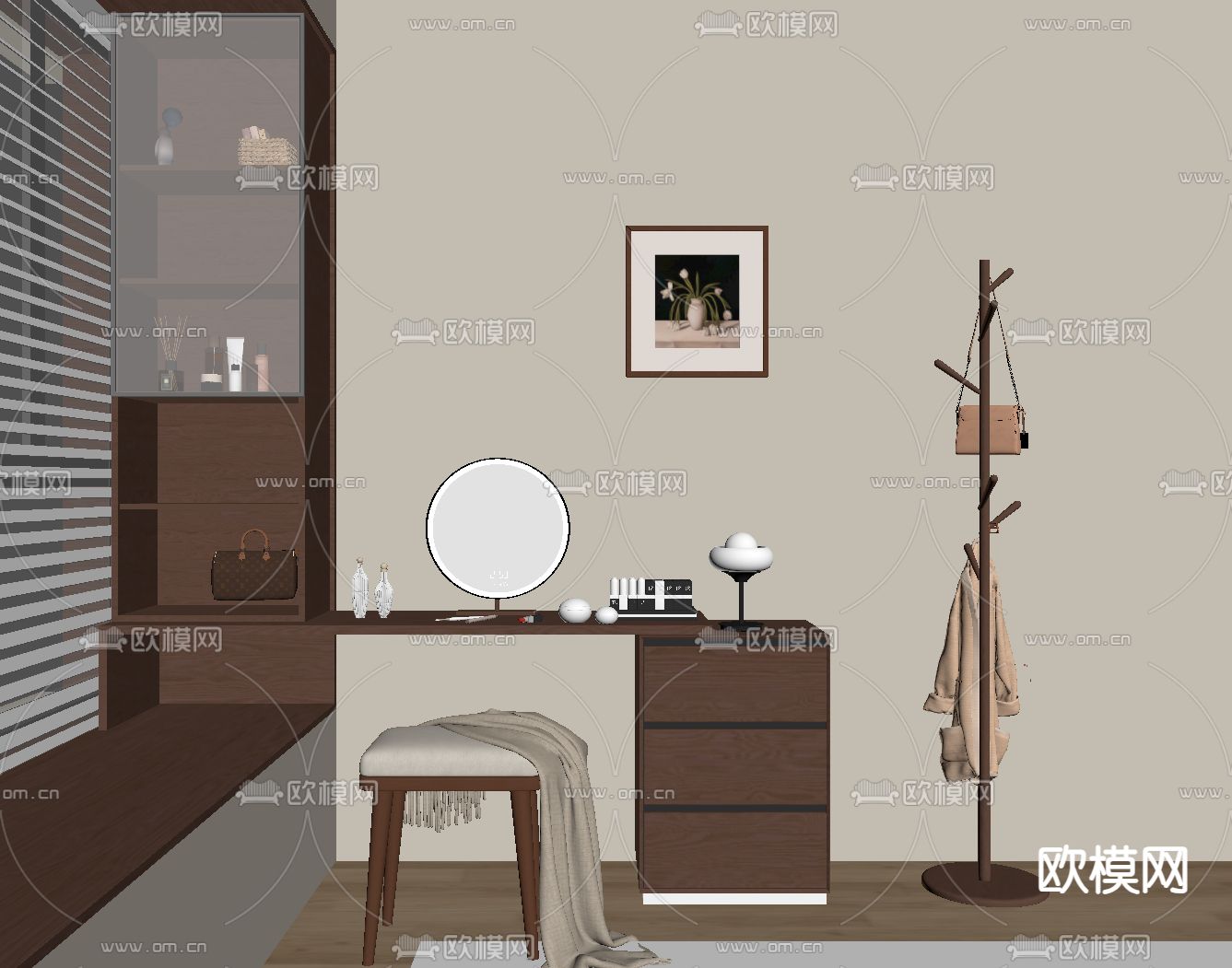 中古风梳妆台su模型下载（渲染图1）
