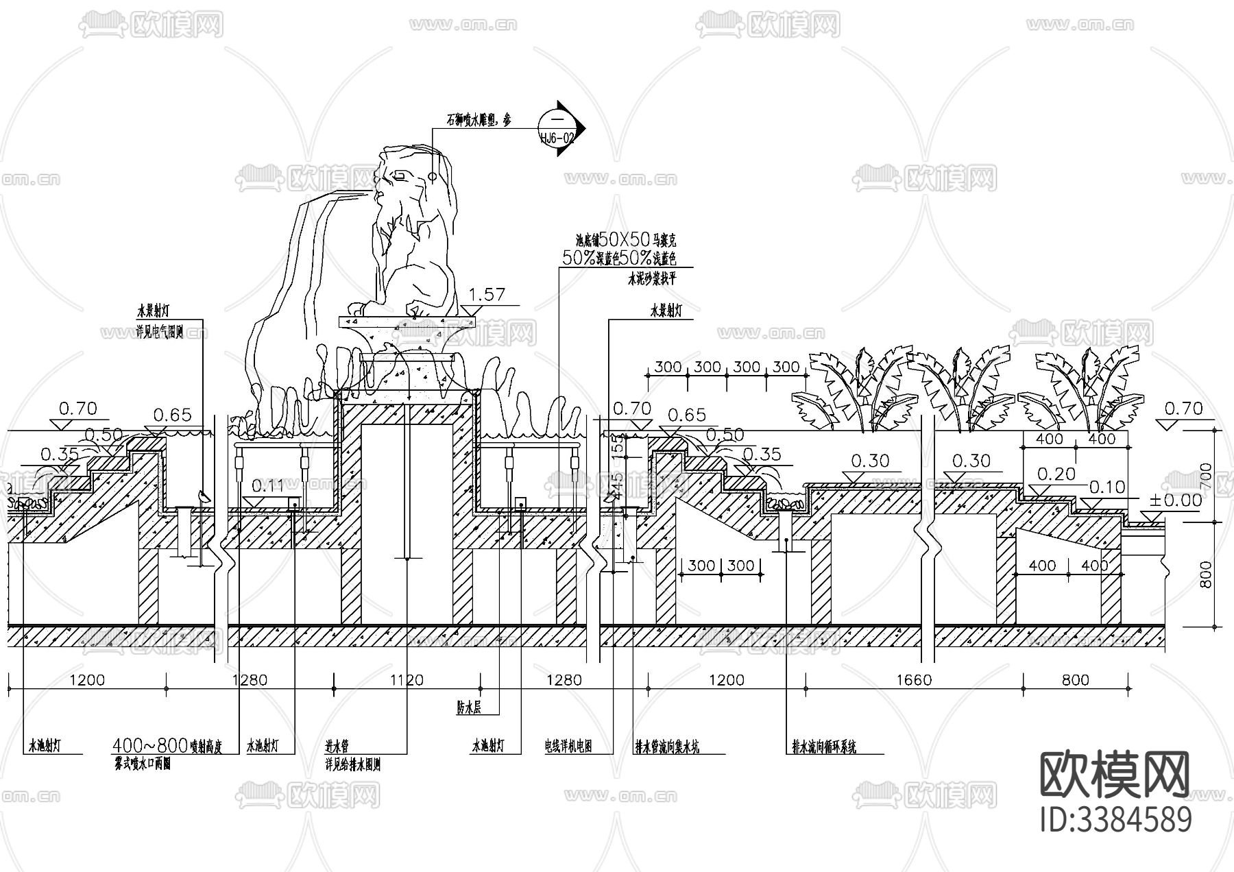 40套跌水叠泉CAD图库下载（渲染图8）