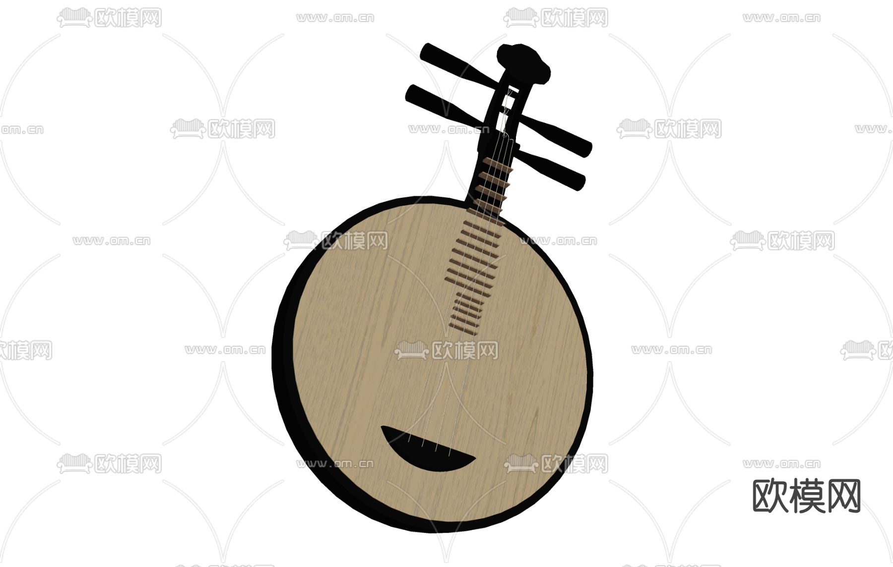 中式月琴 琵琶 乐器su模型下载（渲染图1）