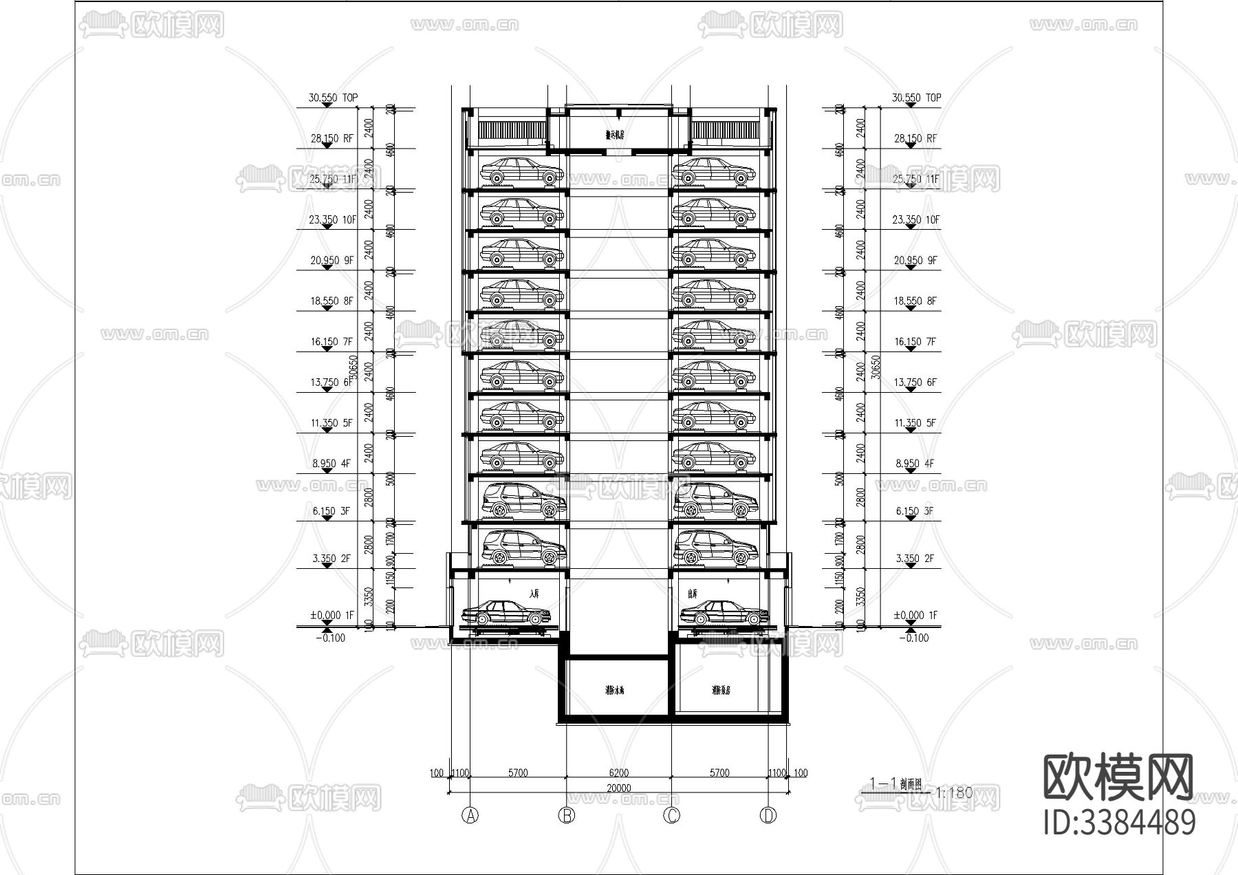 自动机械停车楼 建筑结构水电CAD施工图库下载（渲染图8）