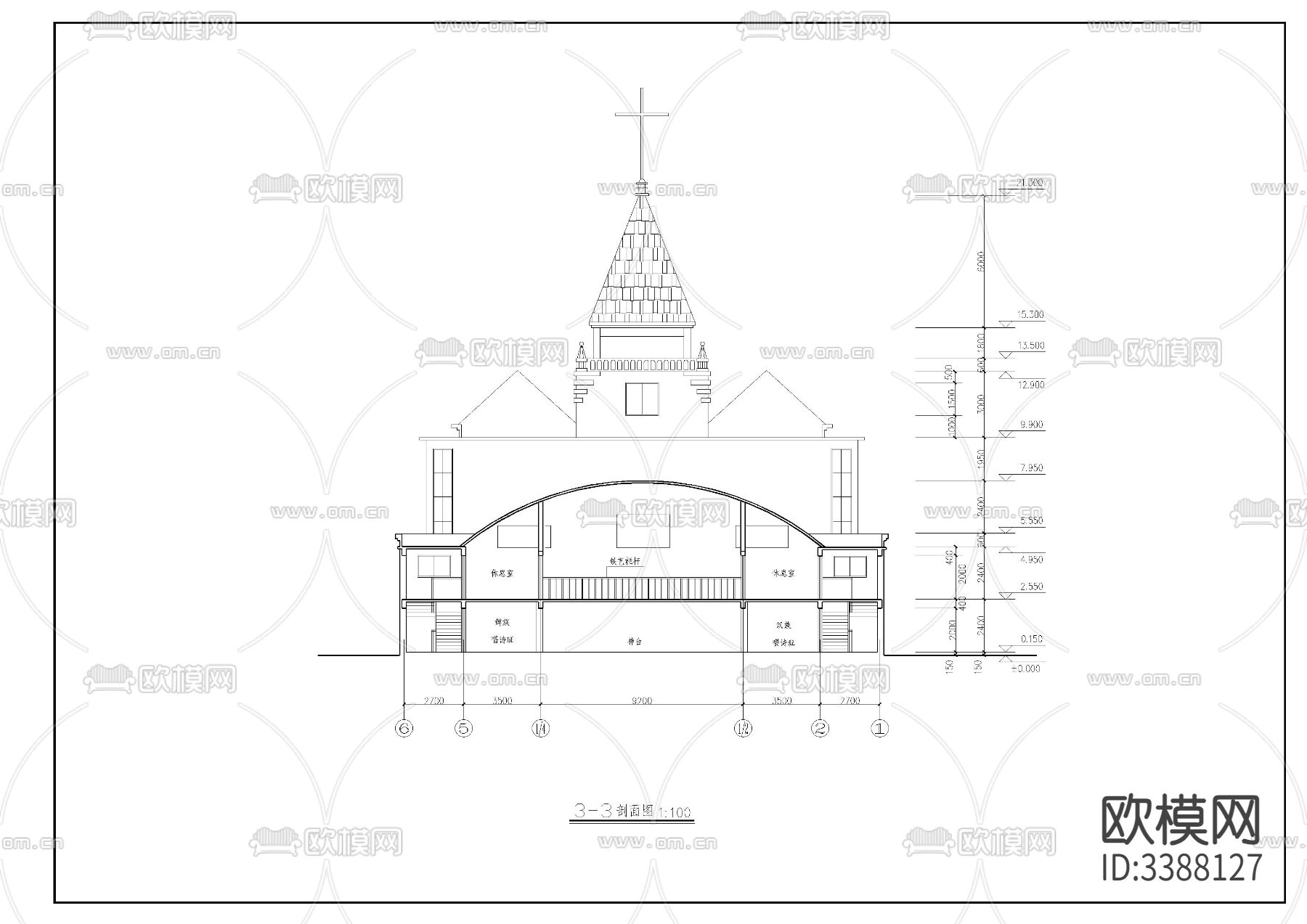 基督教會(huì)建筑圖cad施工圖下載（渲染圖8）