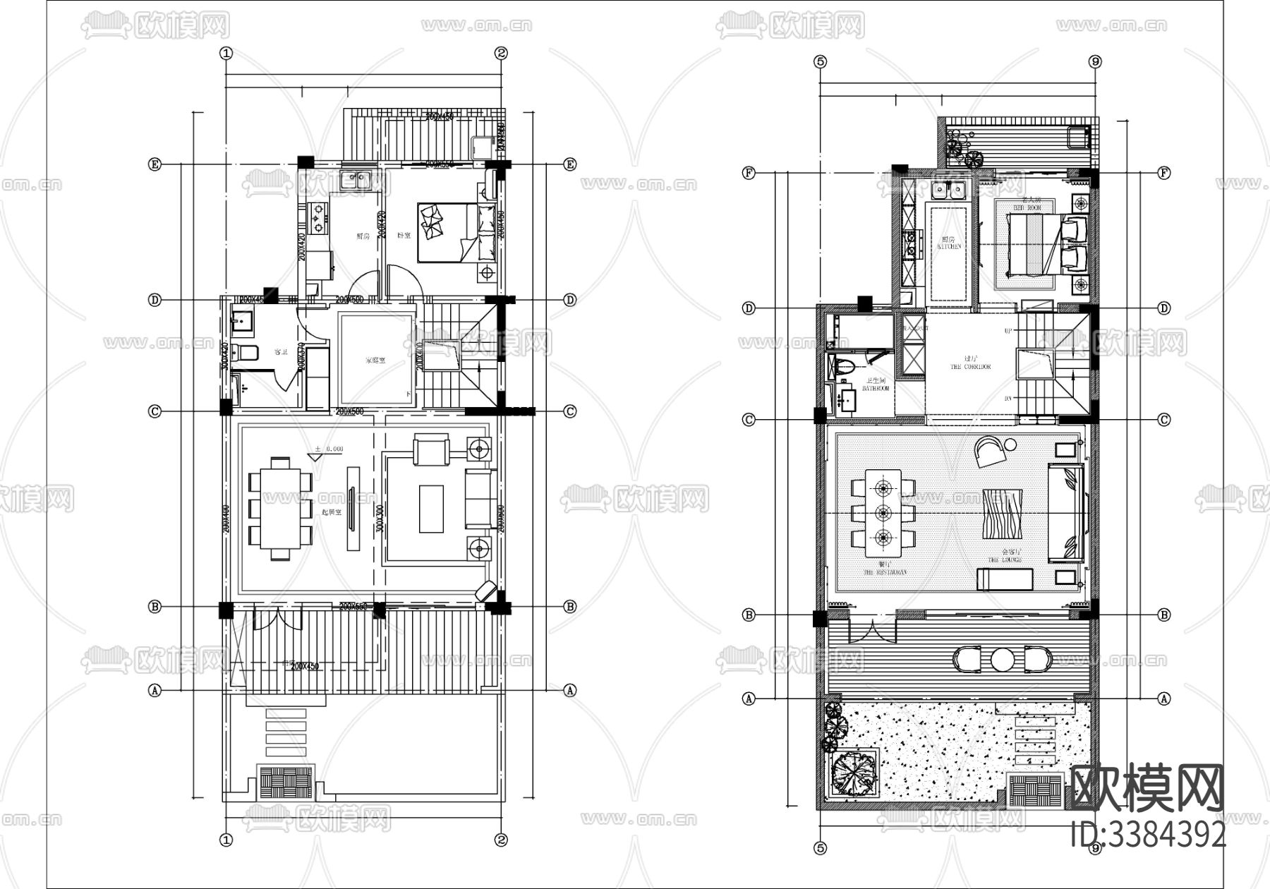 独野湾下叠别墅 CAD施工图下载（渲染图2）