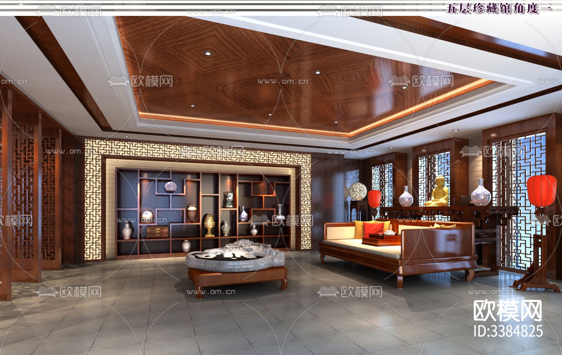 某企业办公楼办公室CAD施工图下载（渲染图5）