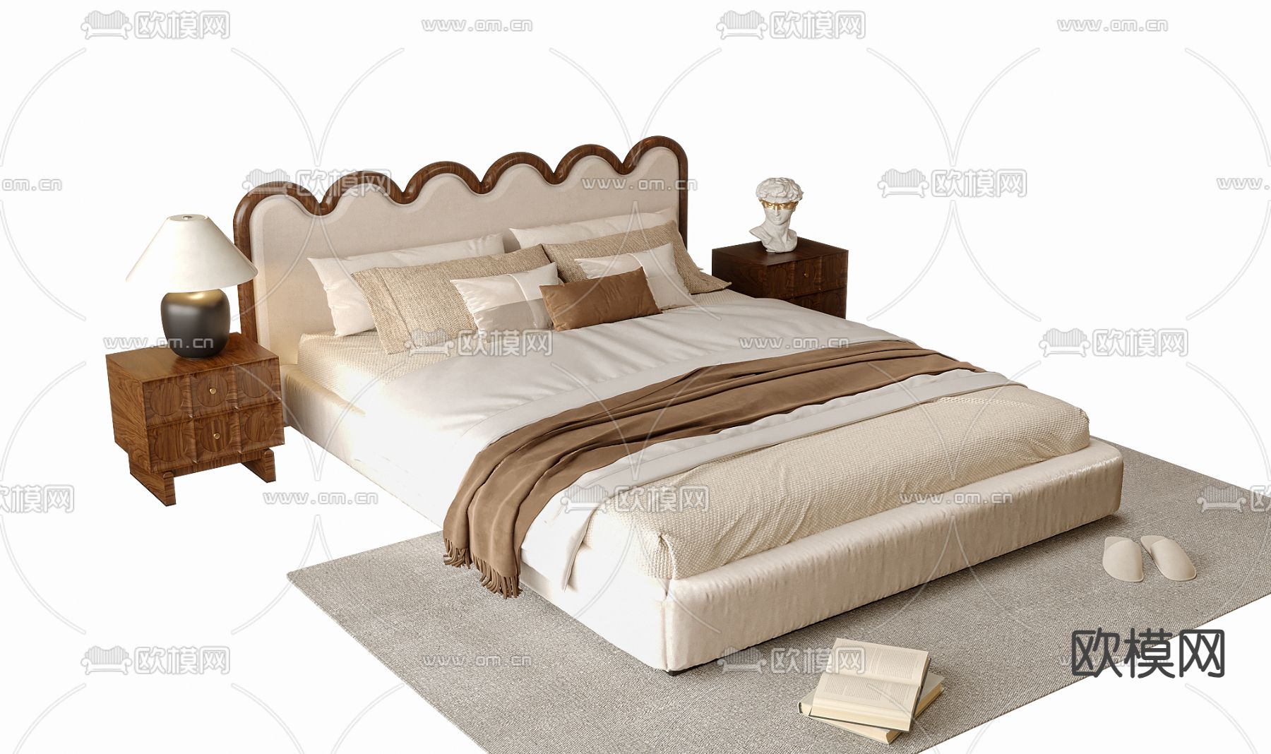 中古风双人床su模型下载（渲染图2）