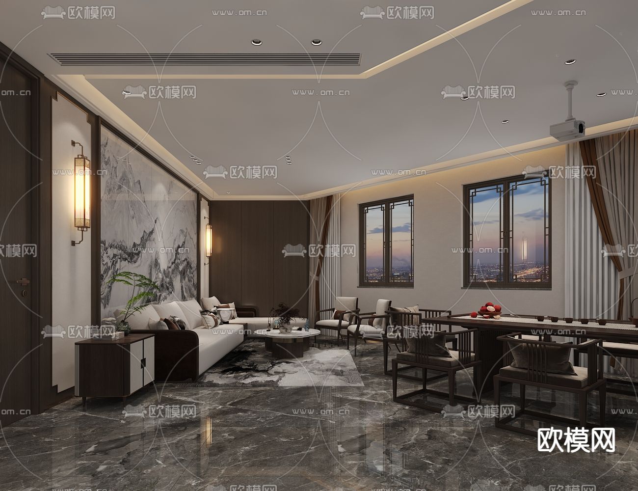 新中式茶室 休闲区3d模型下载