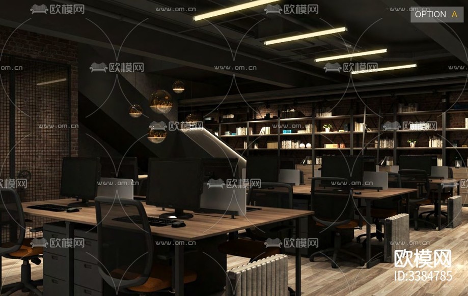 工業(yè)風(fēng)商業(yè)寫字樓辦公室cad施工圖下載(渲染圖1)