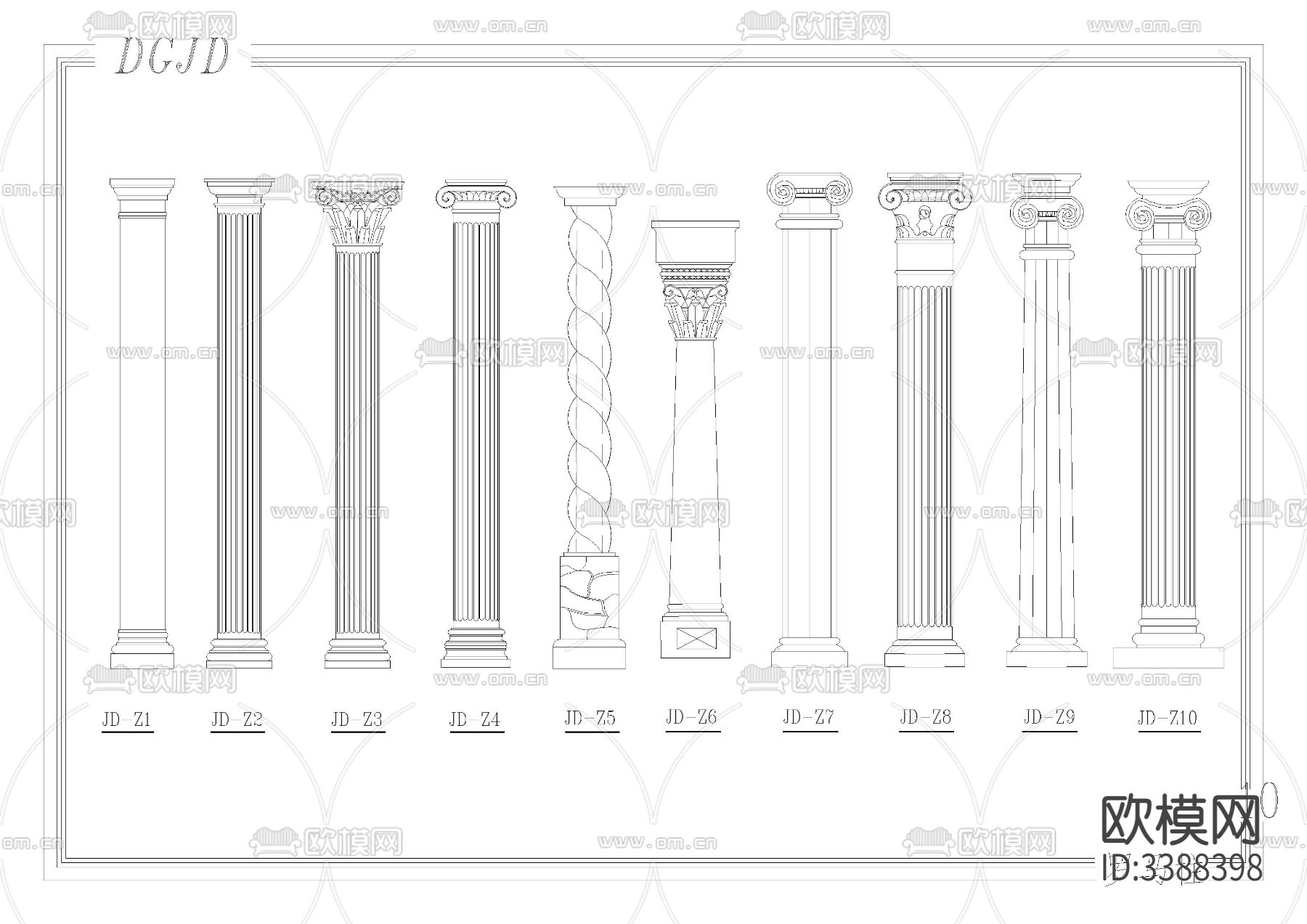 欧式建筑构件cad图库下载（渲染图1）