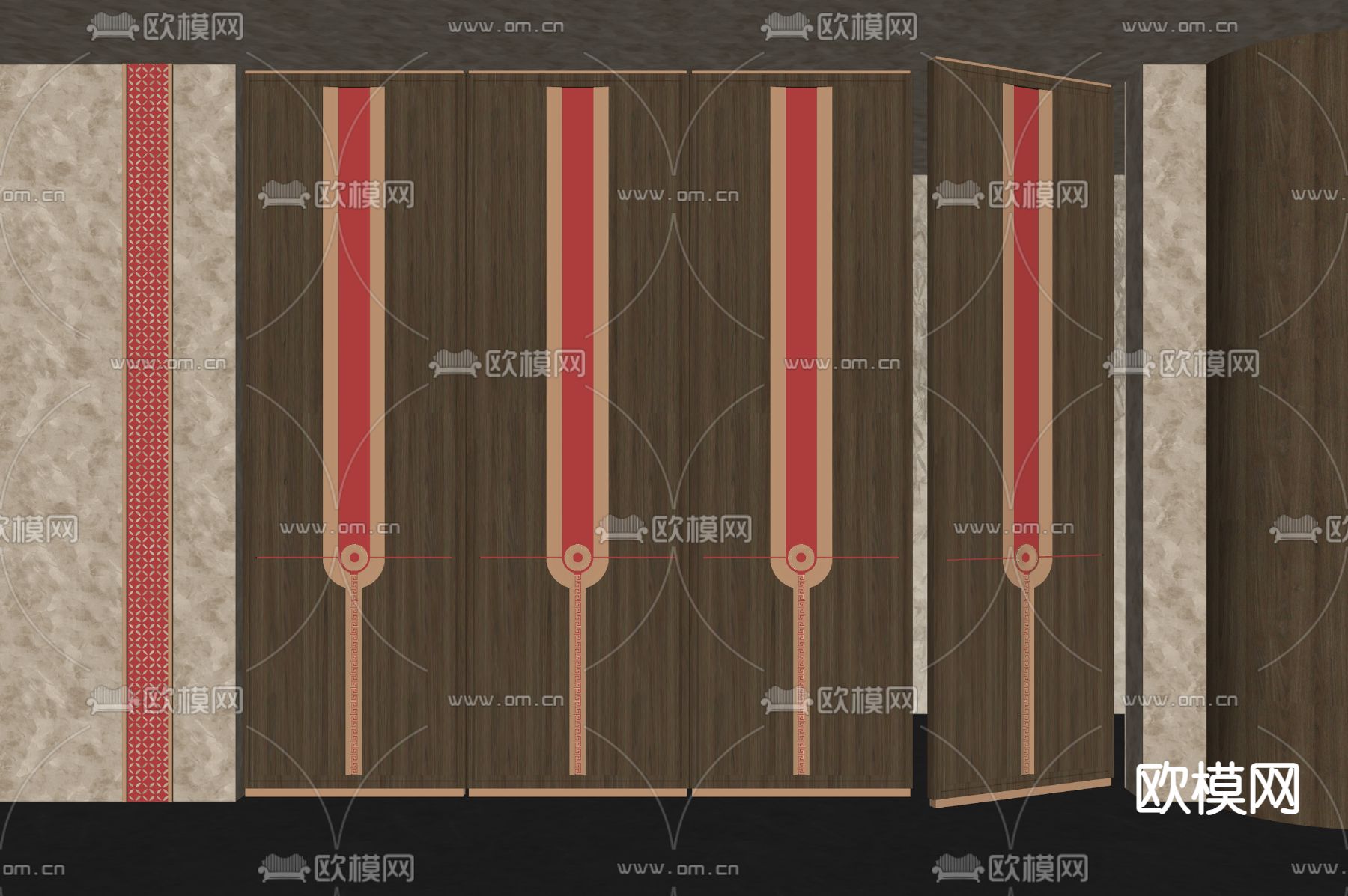 新中式护墙板su模型下载（渲染图1）