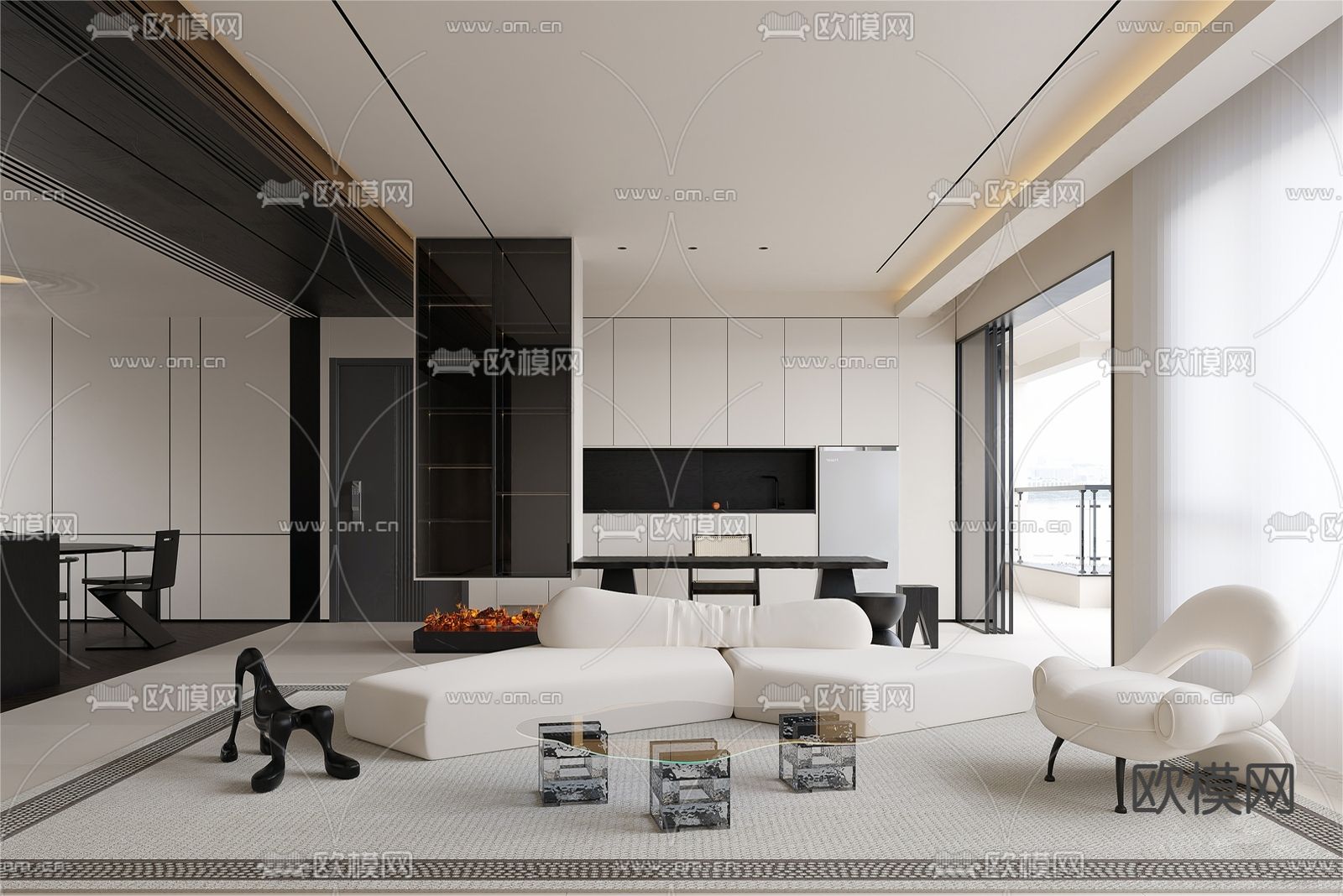 现代客餐厅3d模型下载（渲染图1）