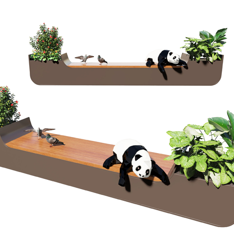  户外公共椅 花箱 景观座凳su模型 