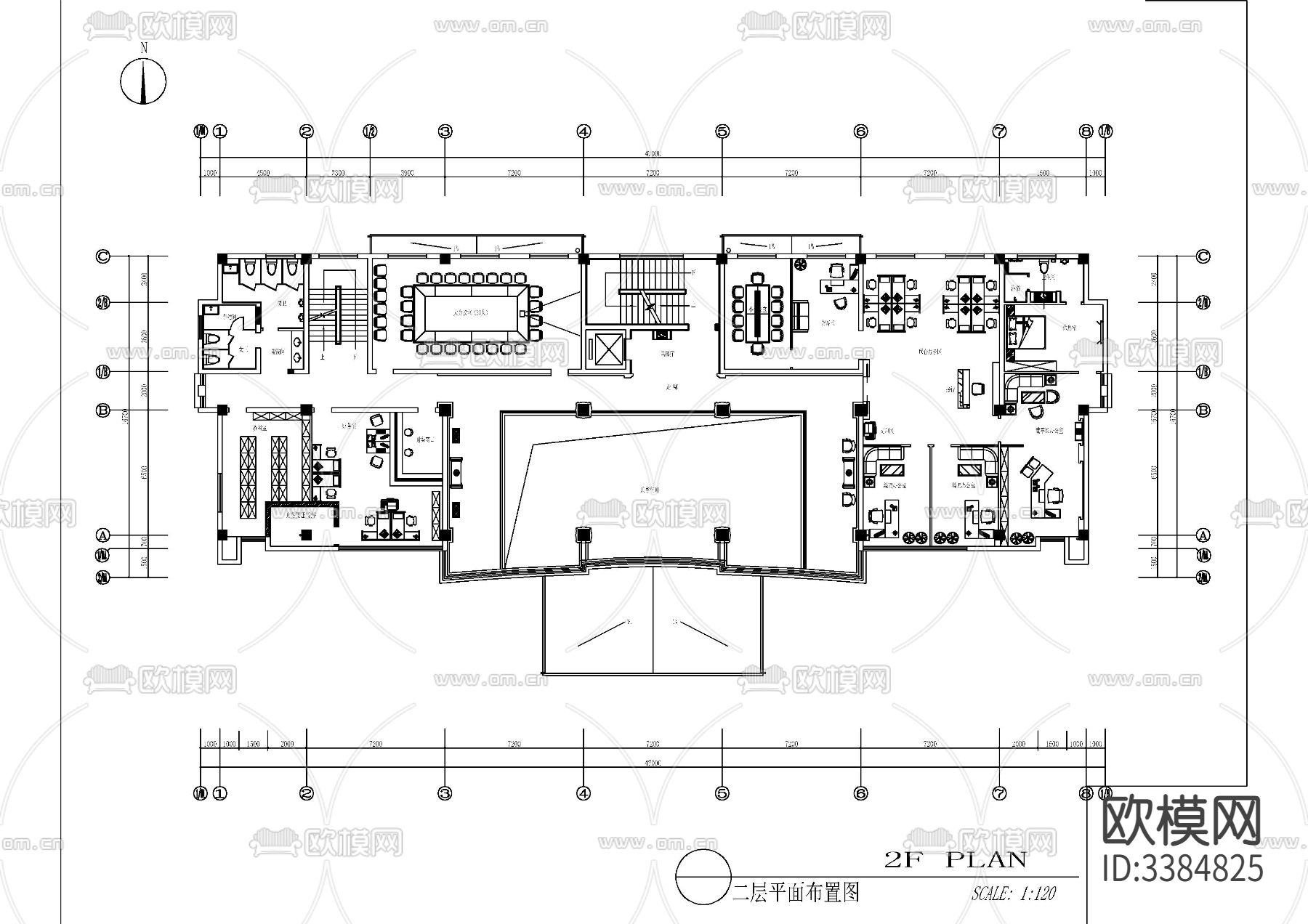 某企业办公楼办公室CAD施工图下载（渲染图2）