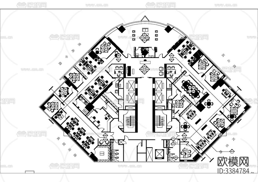 上海办公室cad施工图下载(渲染图7)