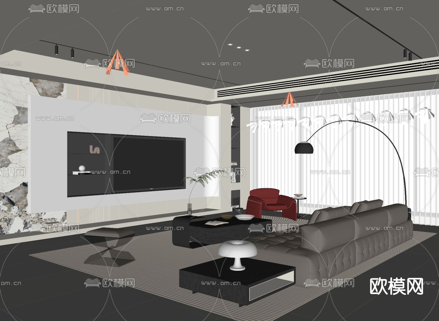 意式客厅su模型下载（渲染图1）