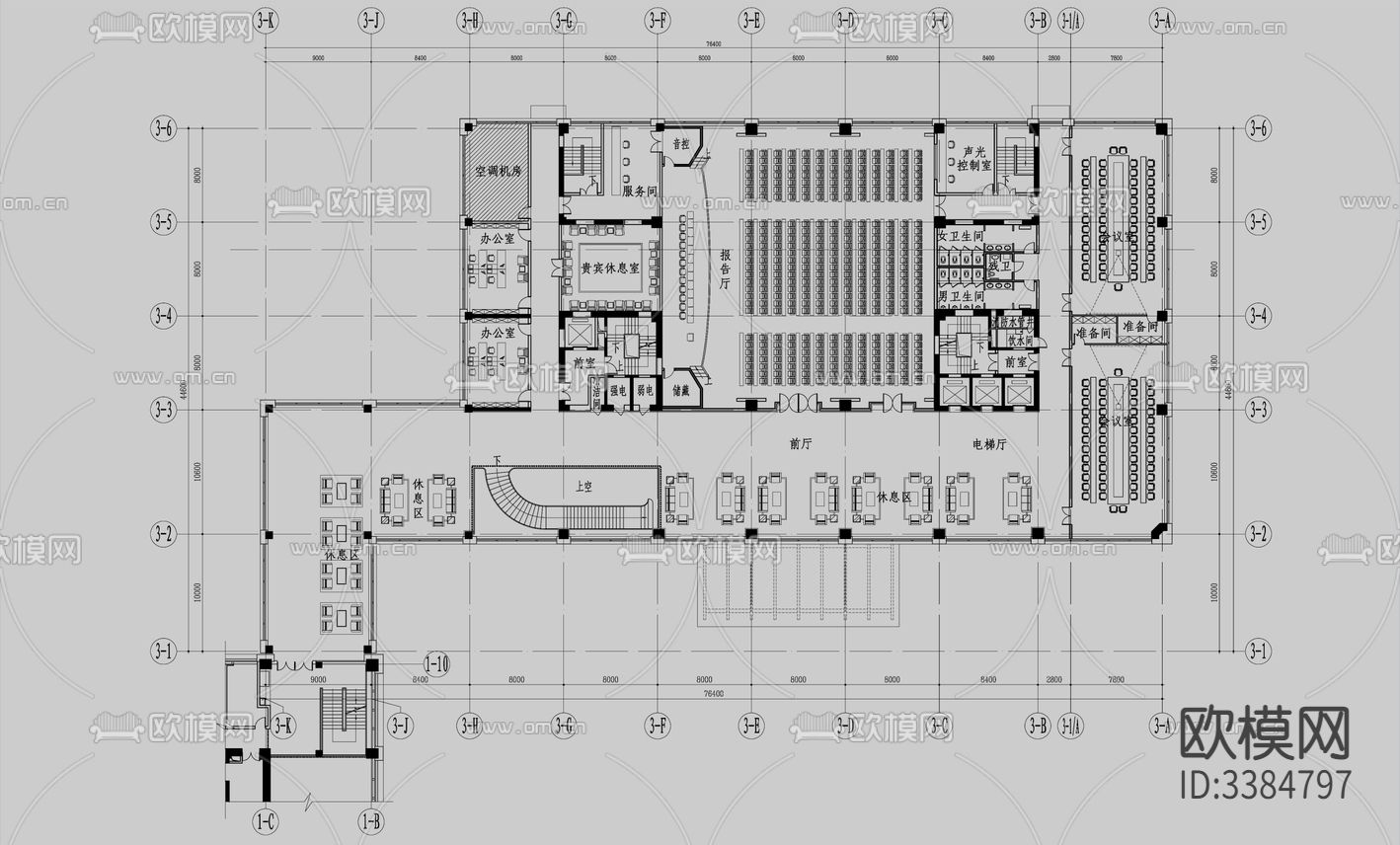 石油指挥中心企业办公室cad施工图下载（渲染图7）