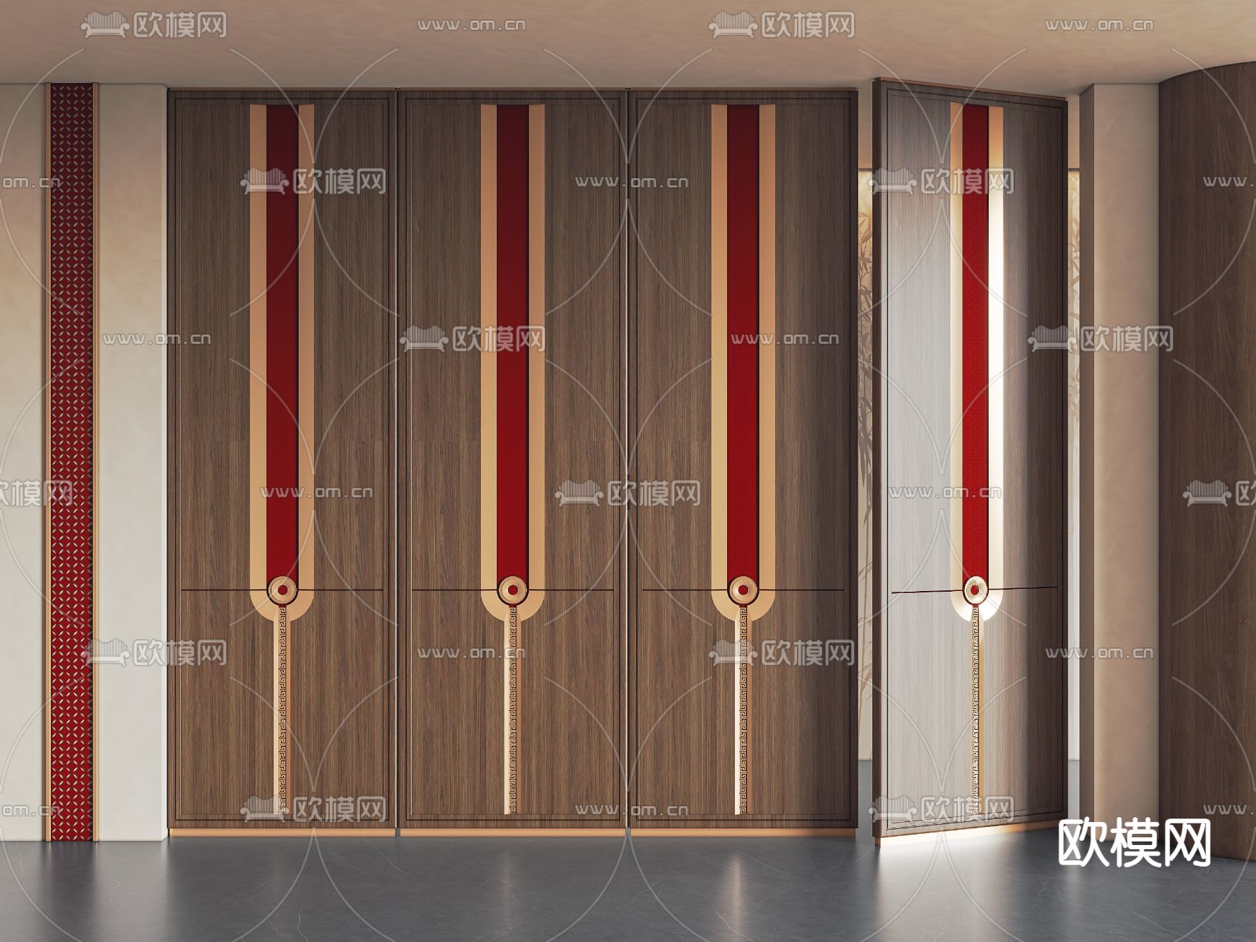 新中式护墙板su模型下载（渲染图2）